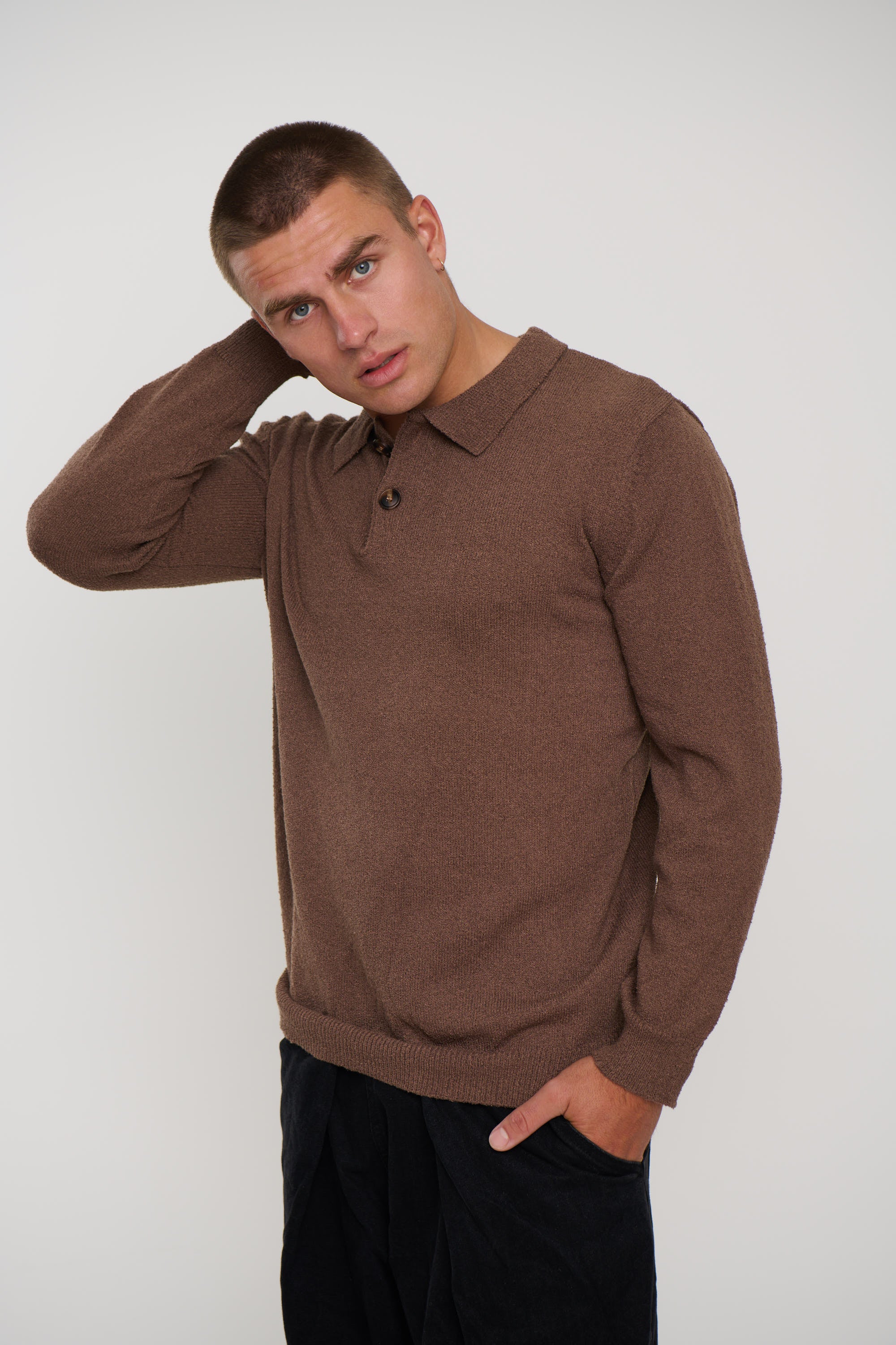Combed Long Sleeve Polo Choc