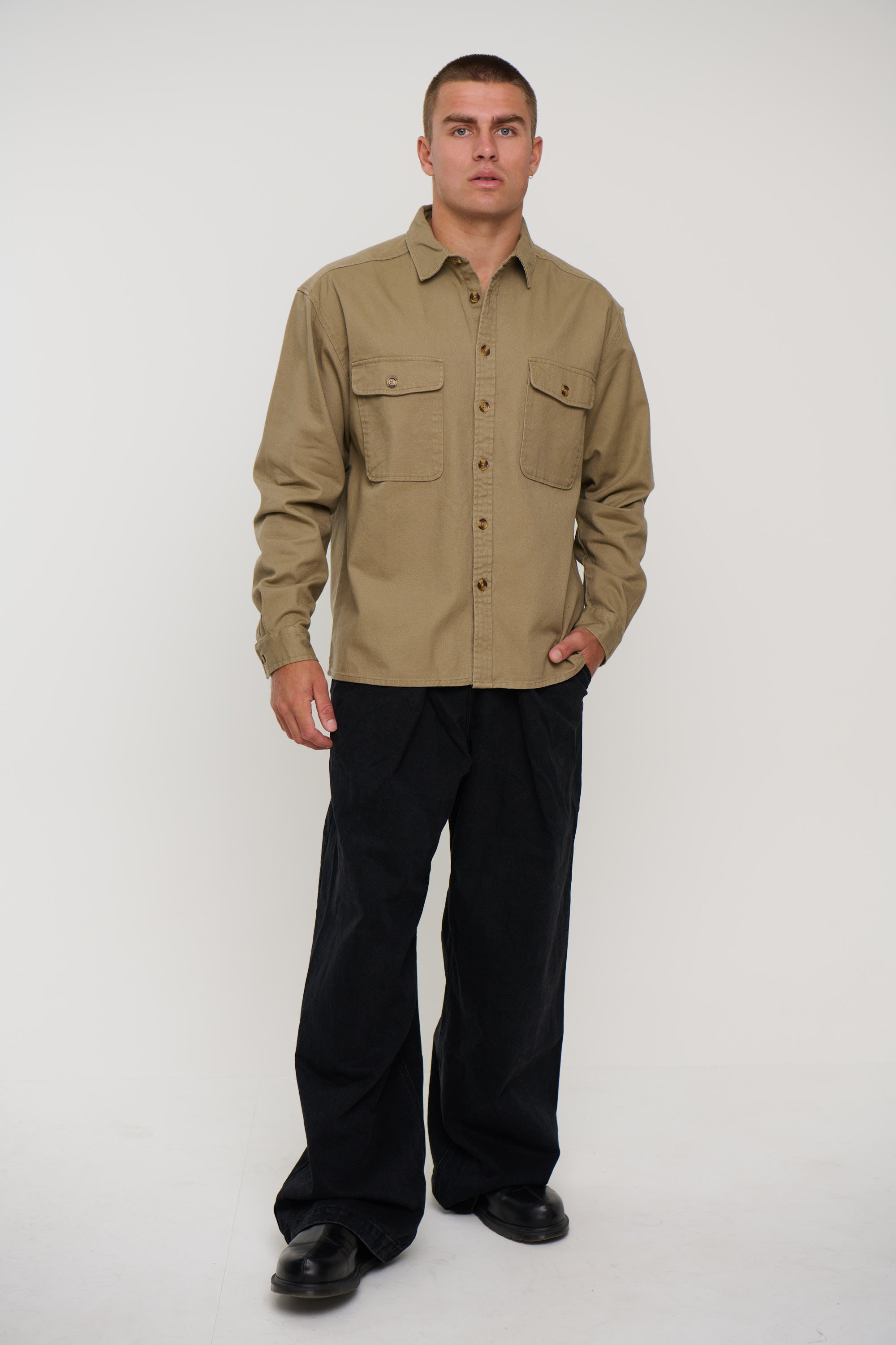 Mike Cotton Drill Shacket Khaki