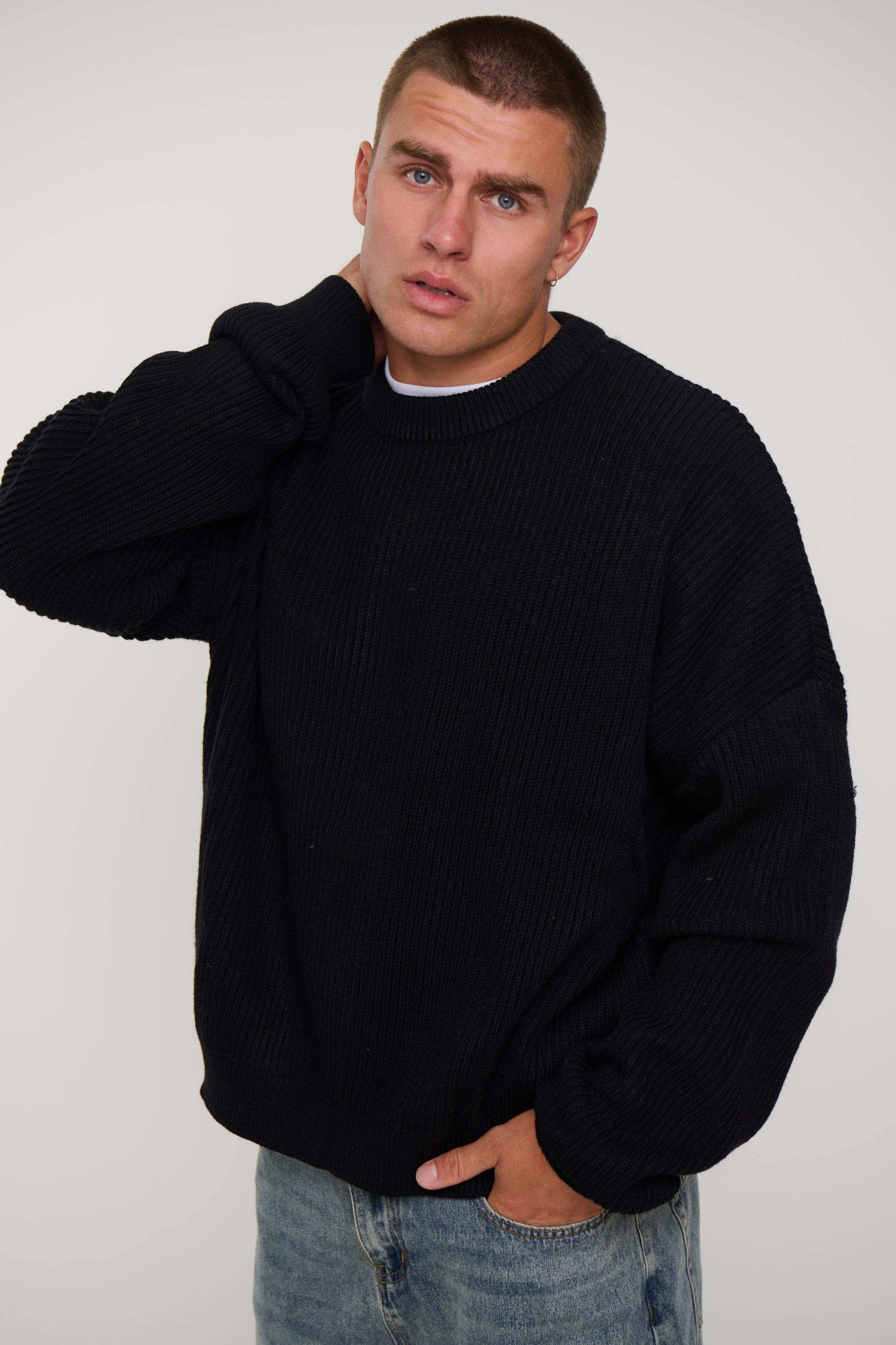 Drop Sleeve Heavy Knit Black