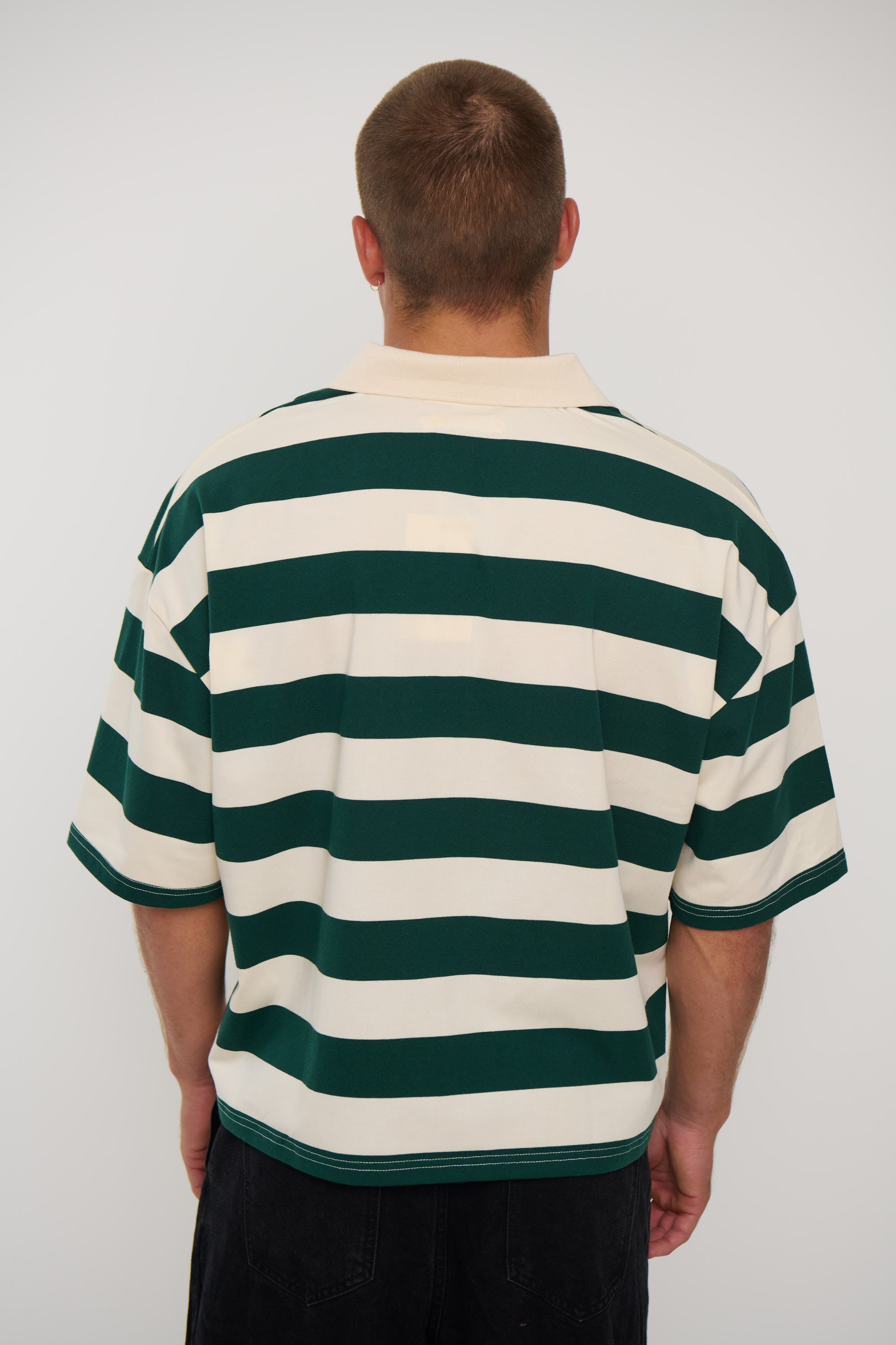 Jersey Crop Polo Stripe Emerald Crest