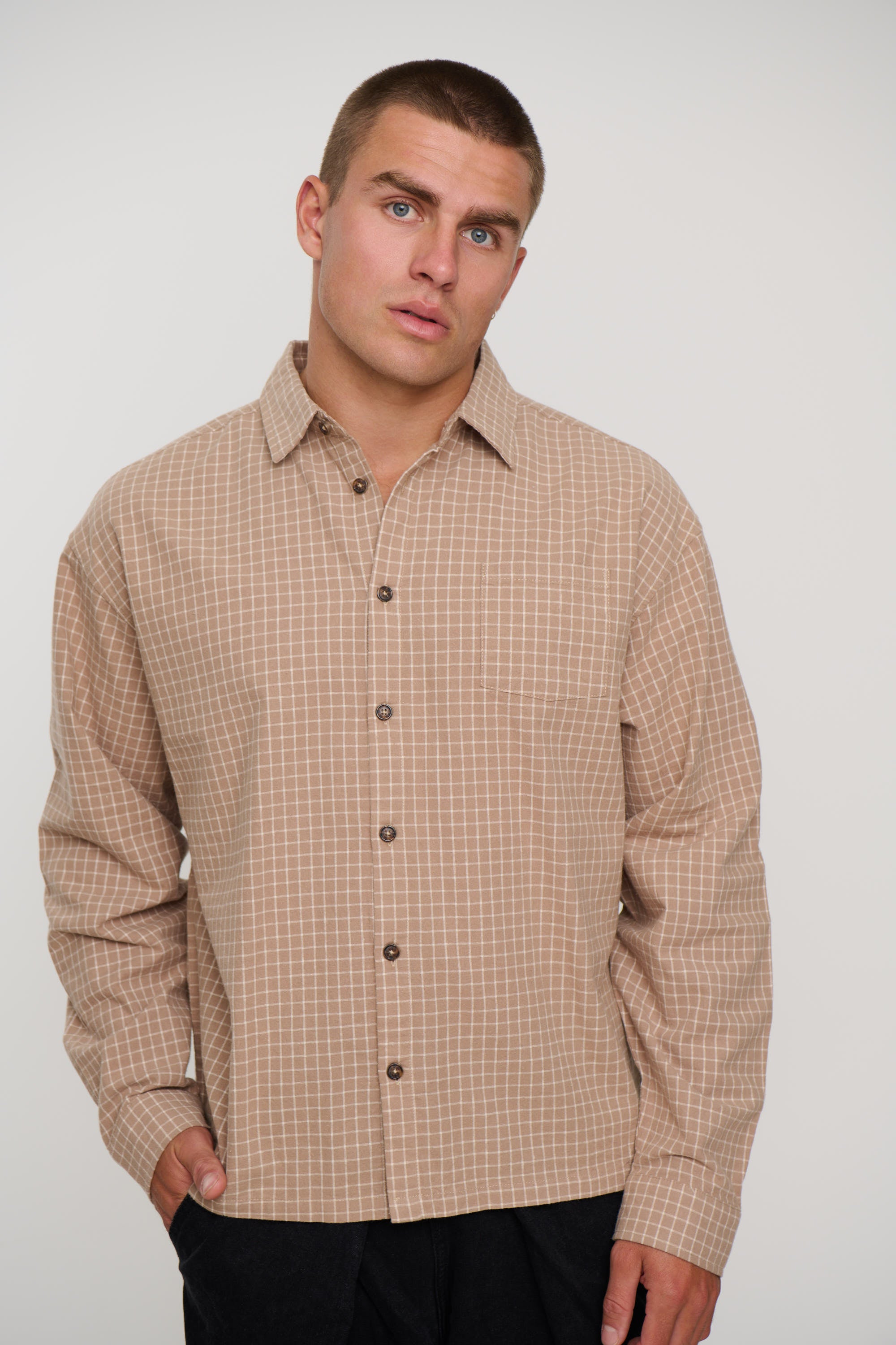 NTH Long Sleeve Check Shirt Sand