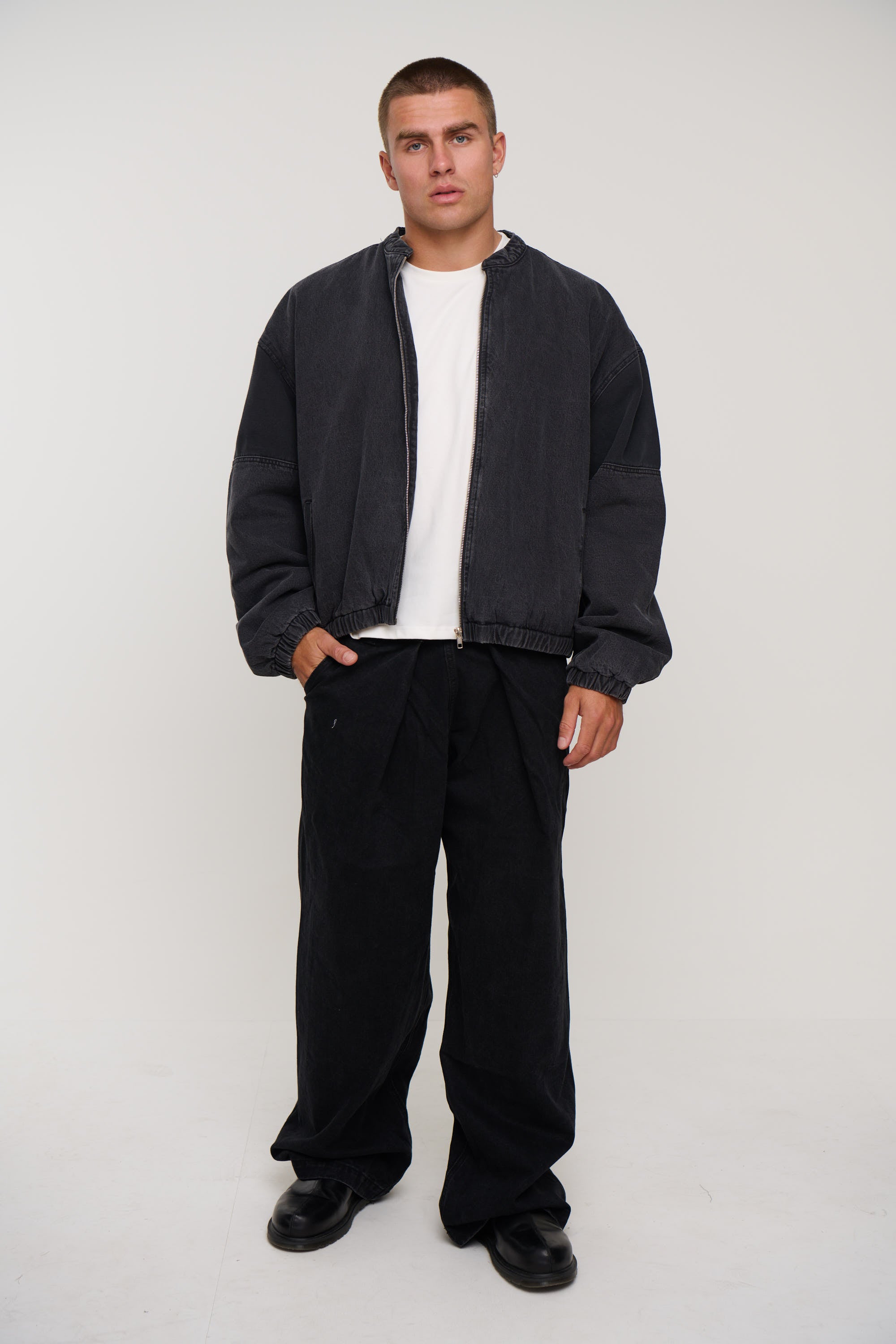 Panelled Denim Bomber Black