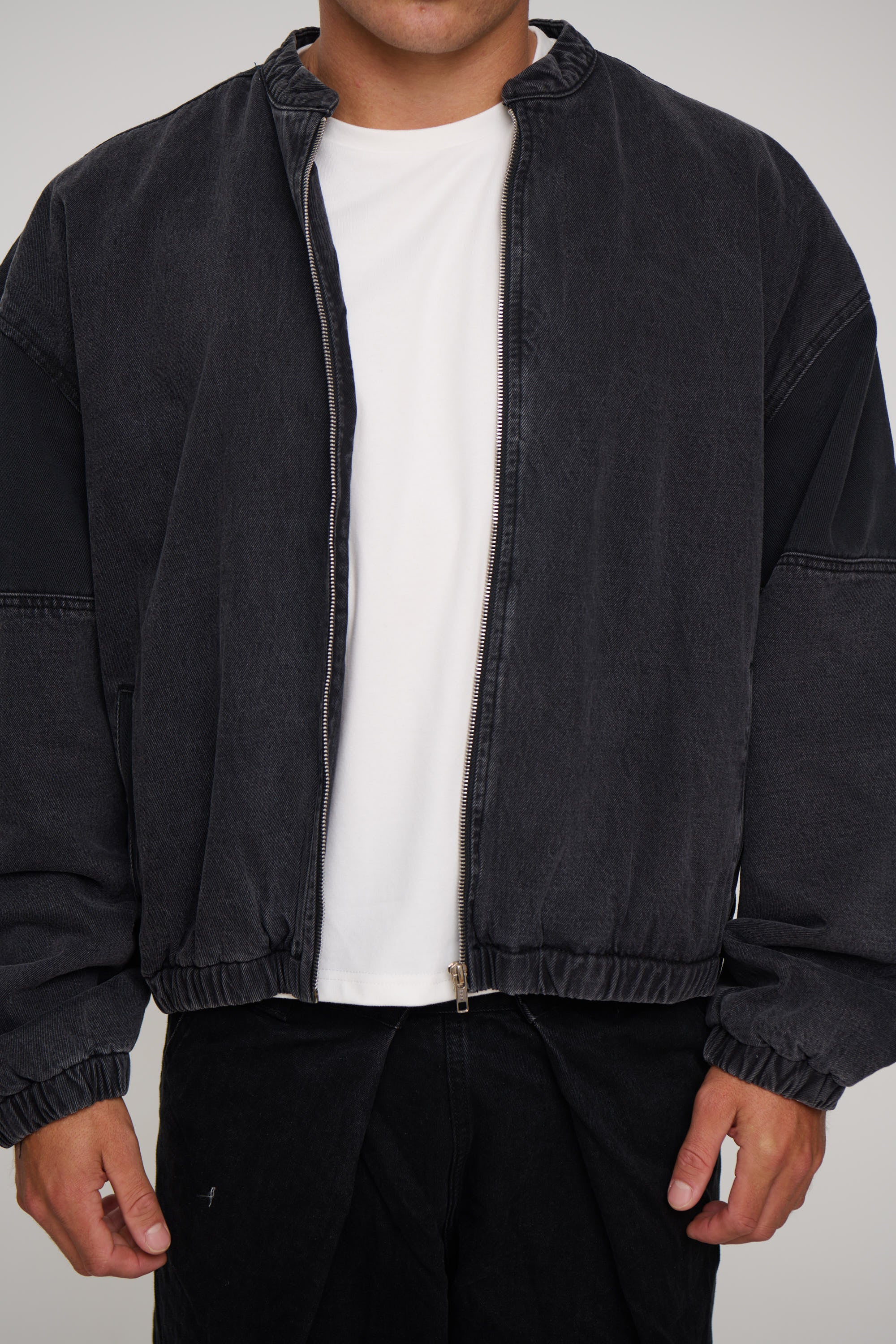 Panelled Denim Bomber Black