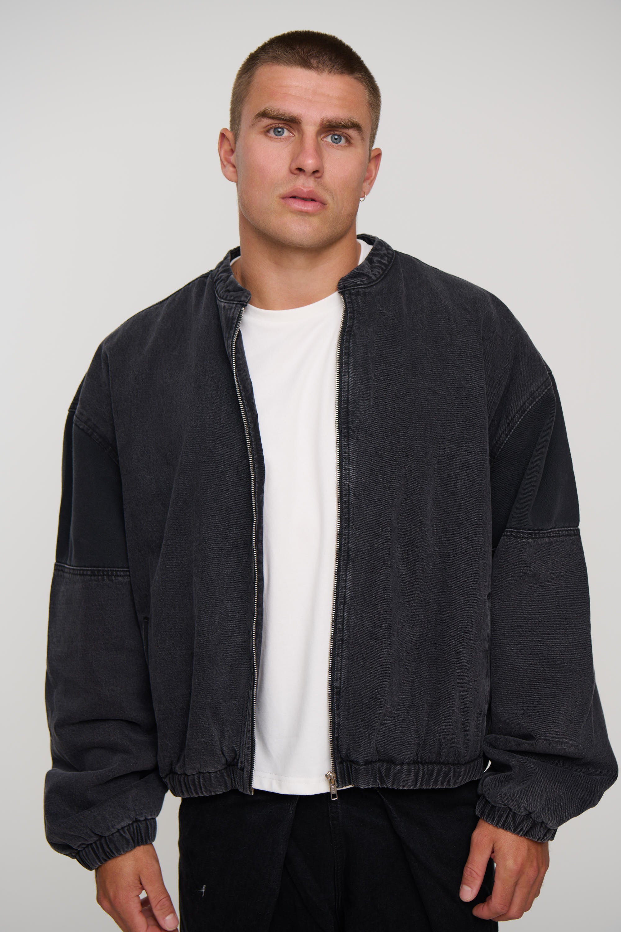 Panelled Denim Bomber Black