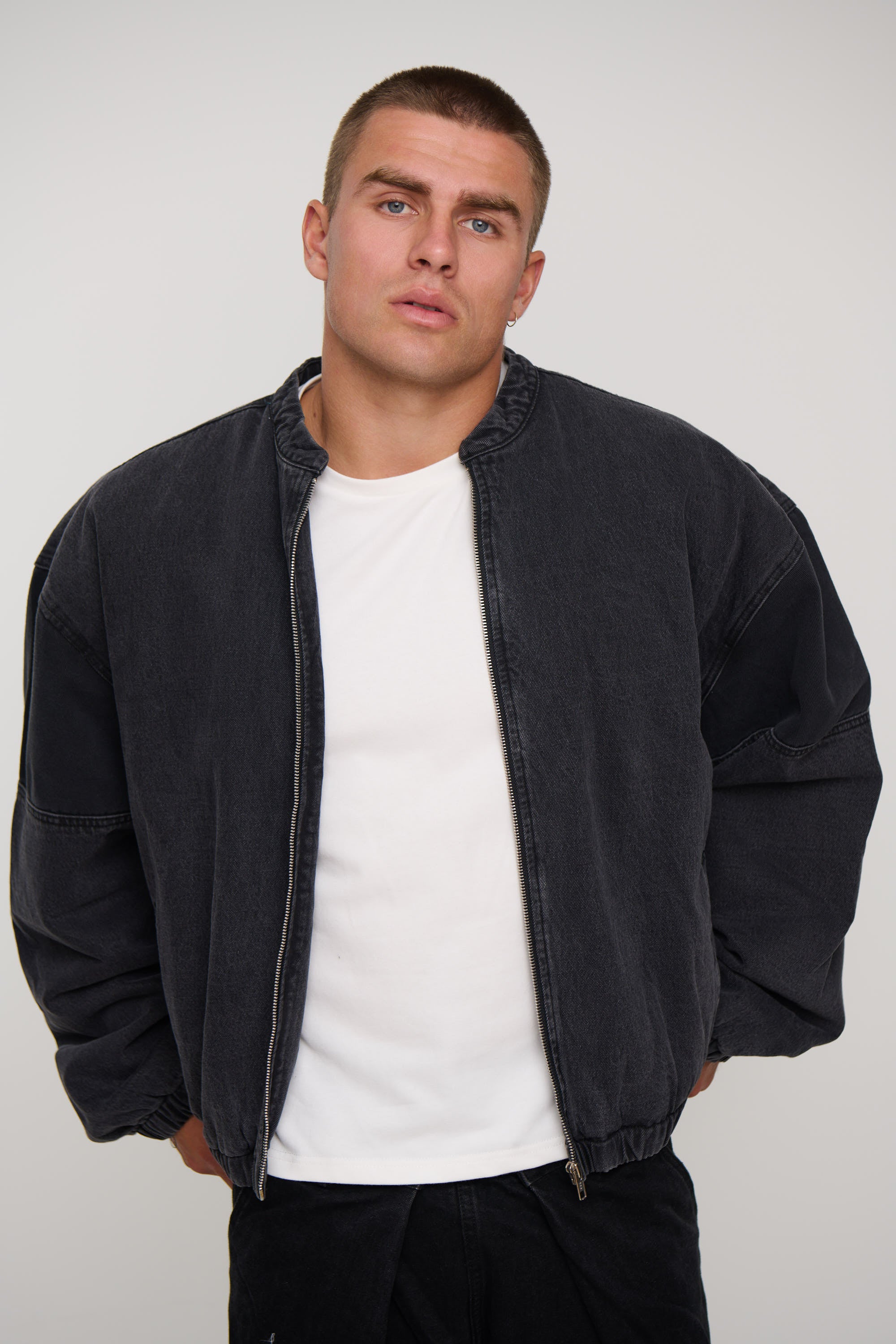 Panelled Denim Bomber Black
