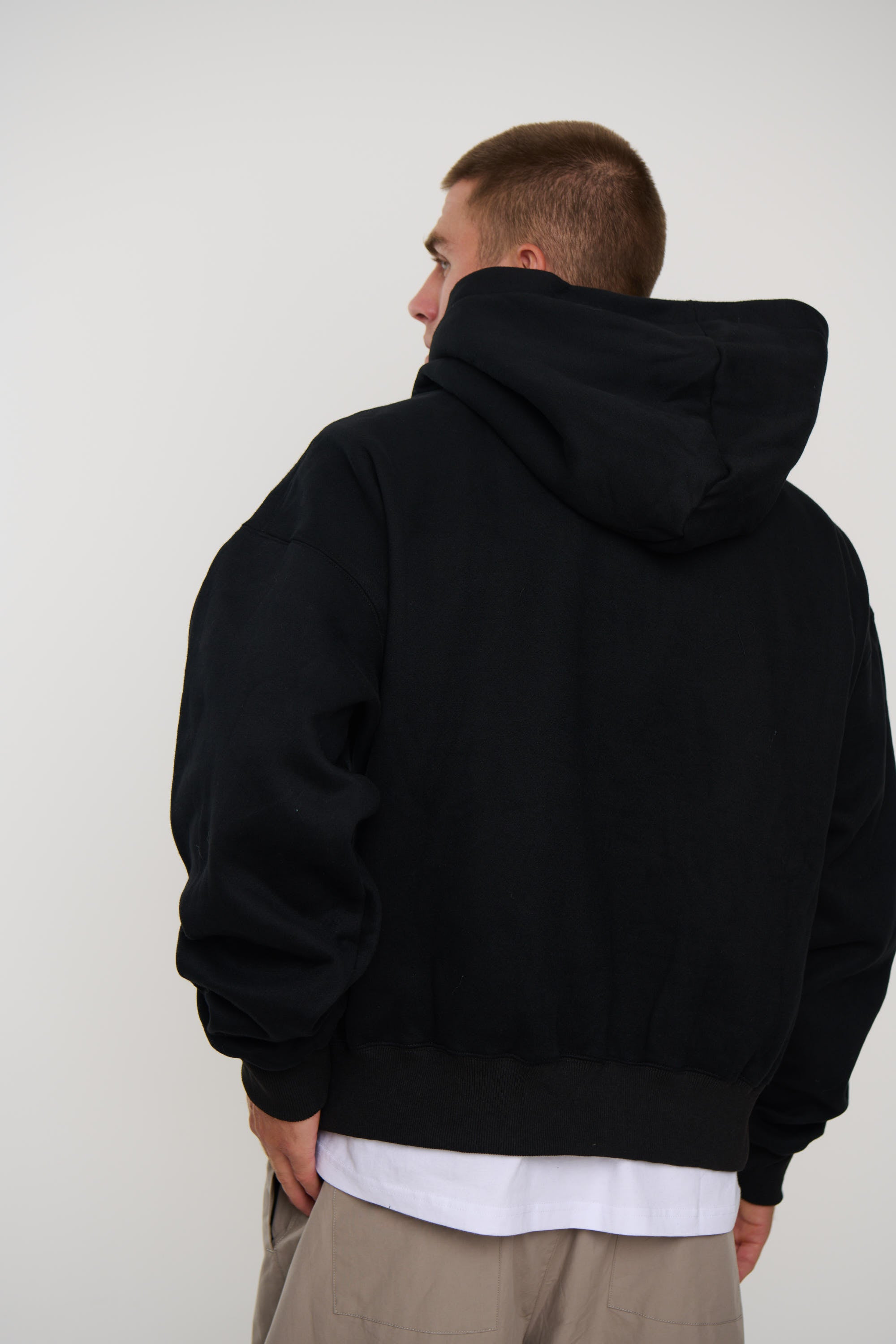 Half Zip Heavyweight Hood Black