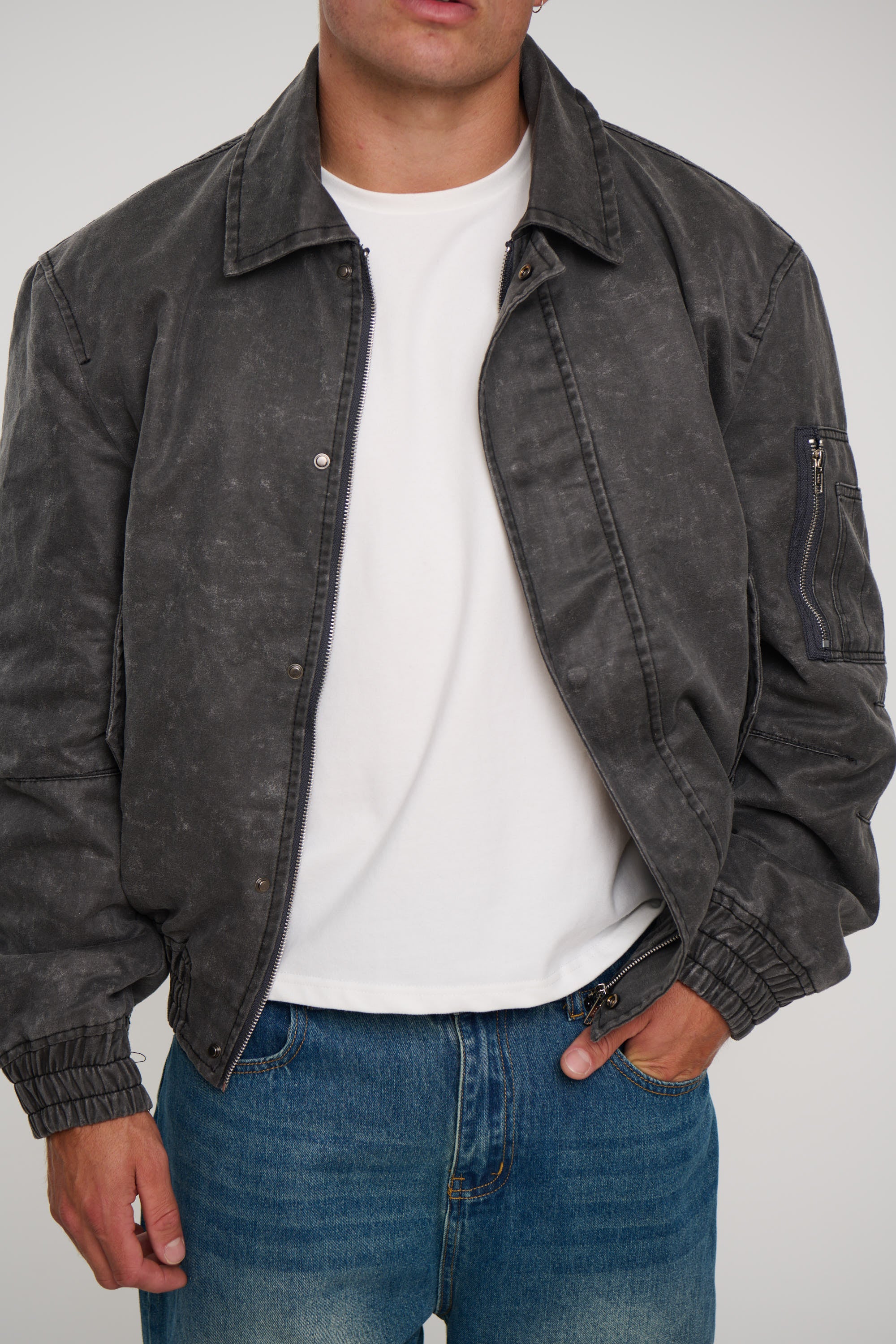 Washed Bomber Jacket Charcoal
