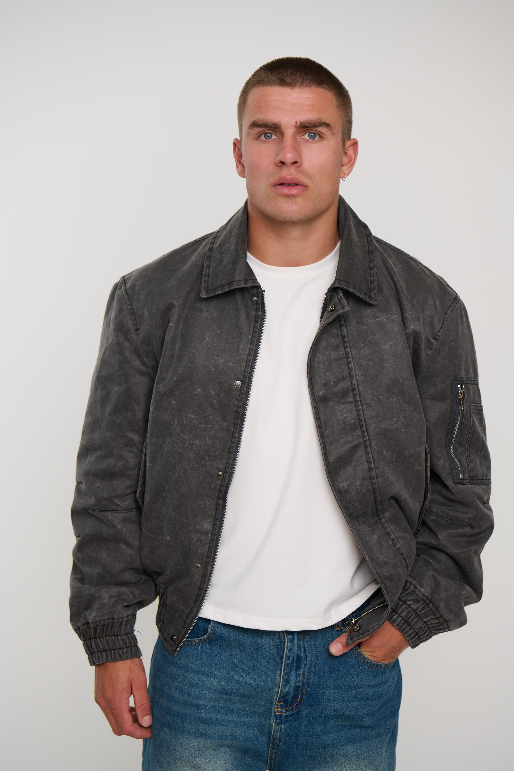 Washed Bomber Jacket Charcoal