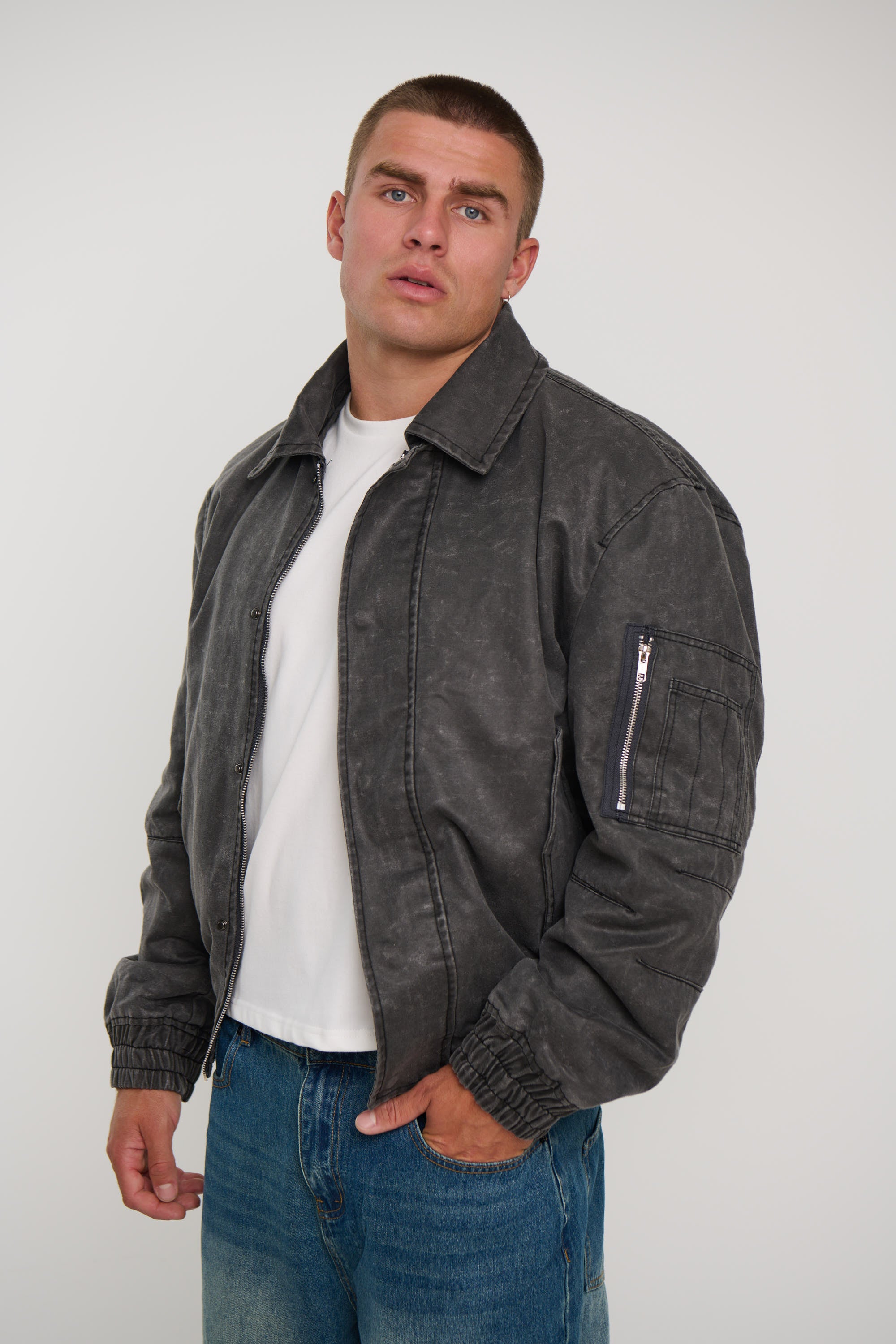 Washed Bomber Jacket Charcoal