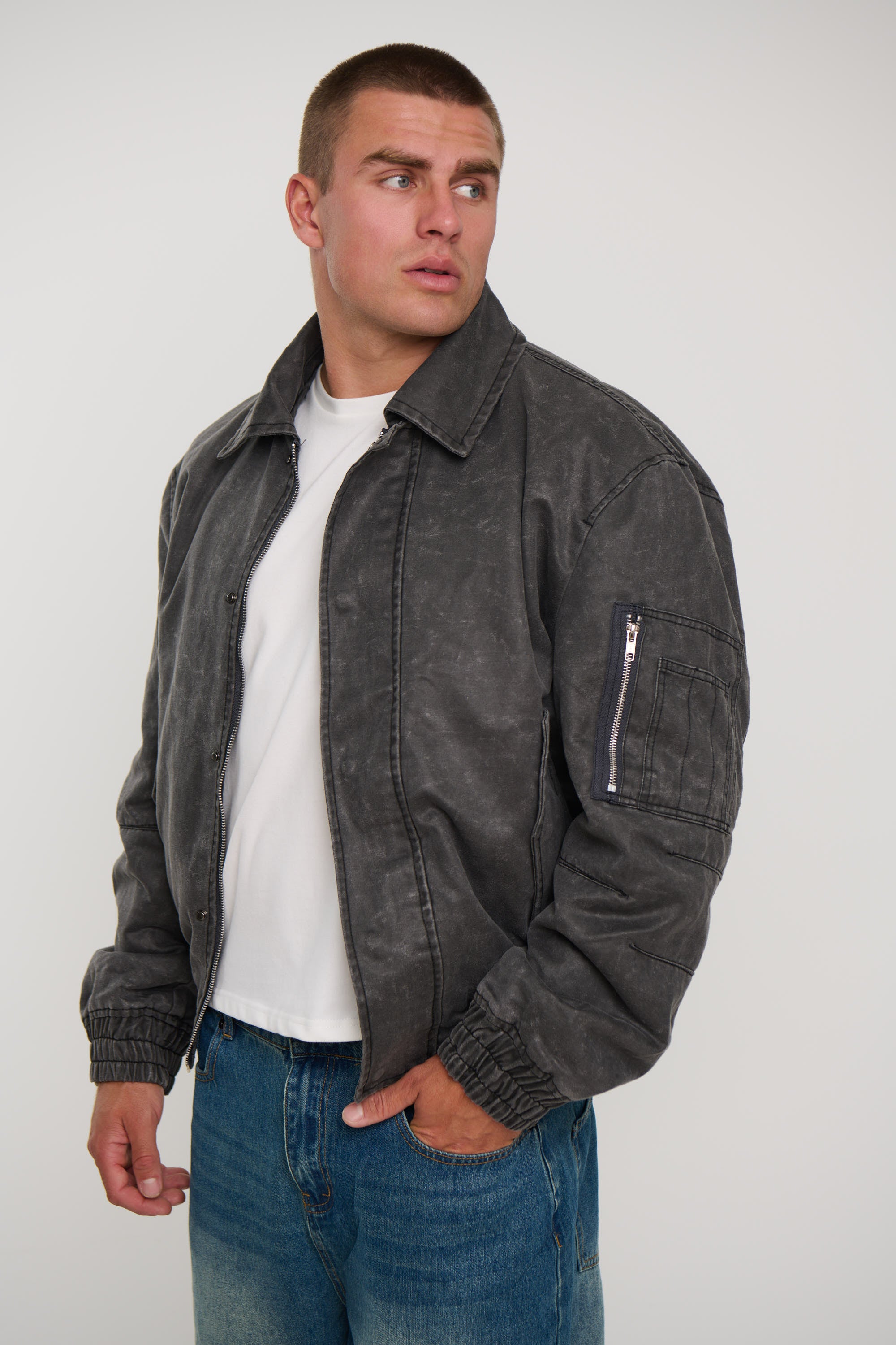 Washed Bomber Jacket Charcoal