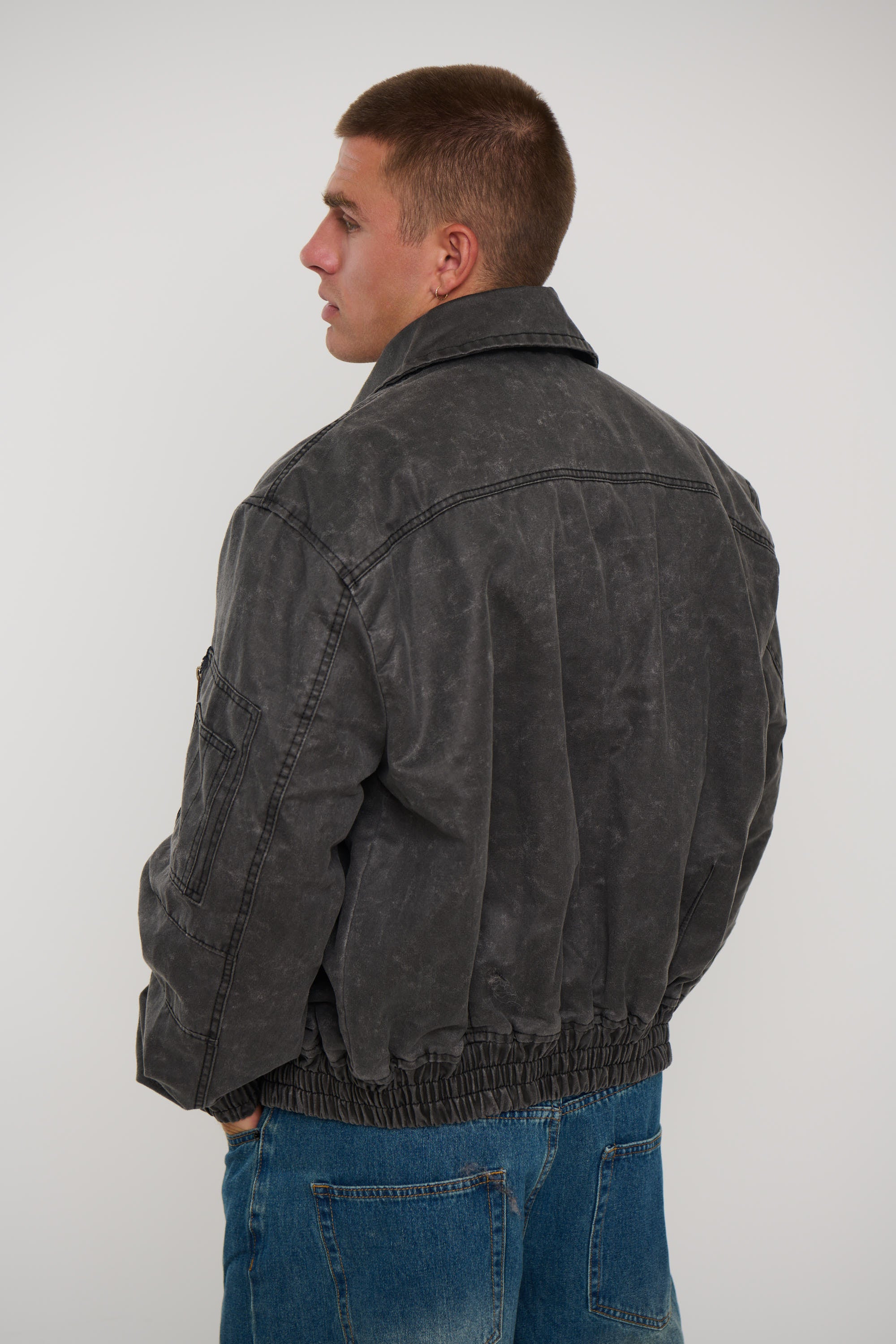 Washed Bomber Jacket Charcoal