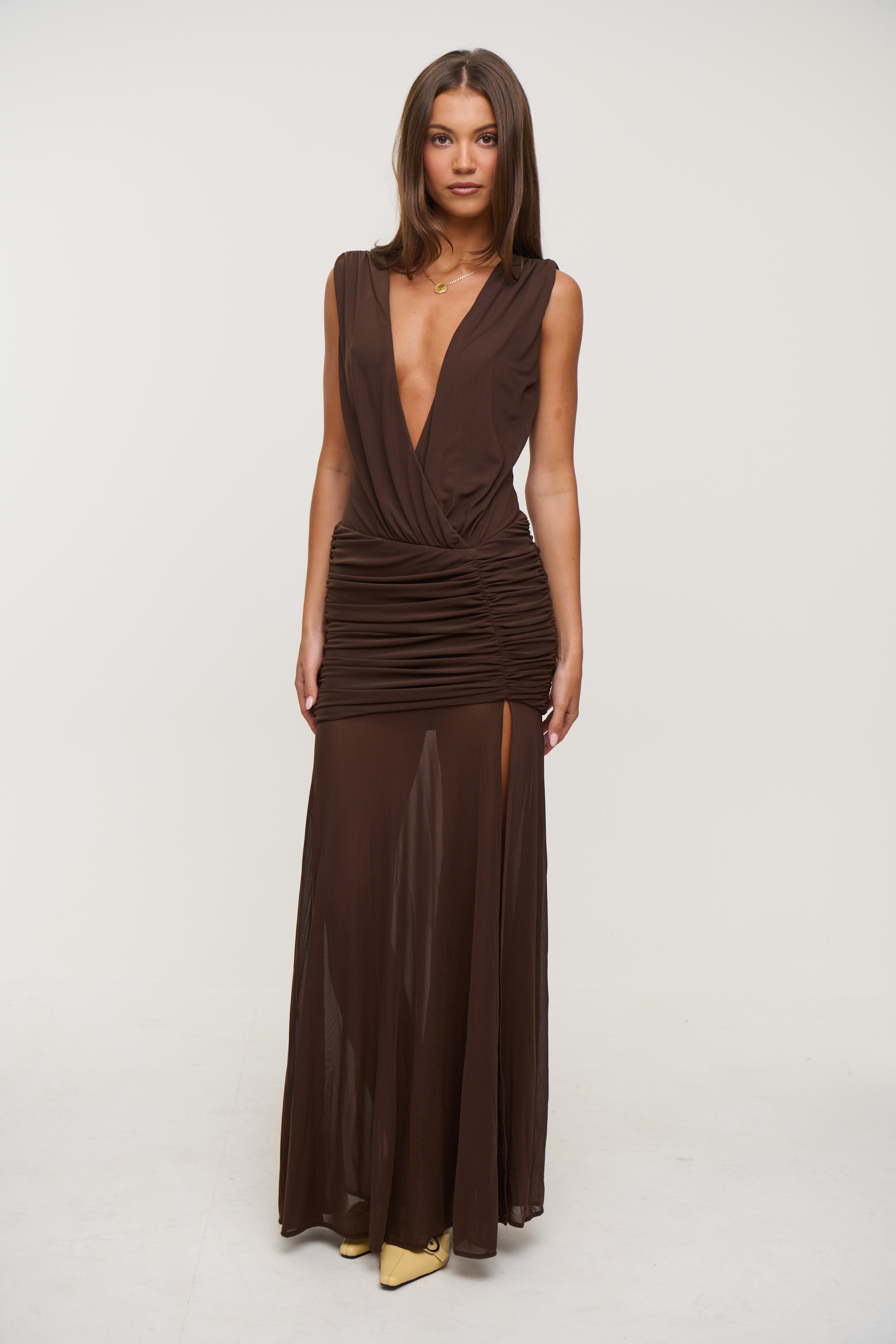 Deserae Low Plunge Maxi Dress Chocolate