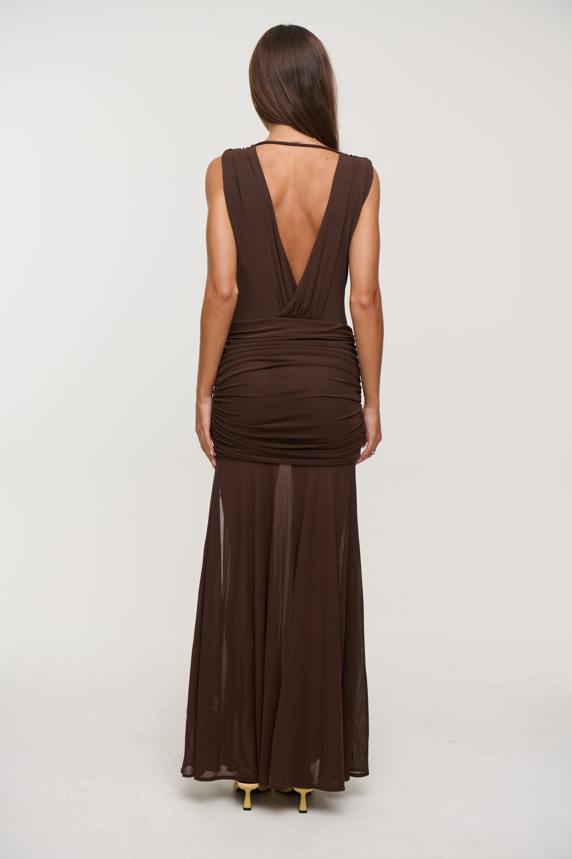 Deserae Low Plunge Maxi Dress Chocolate