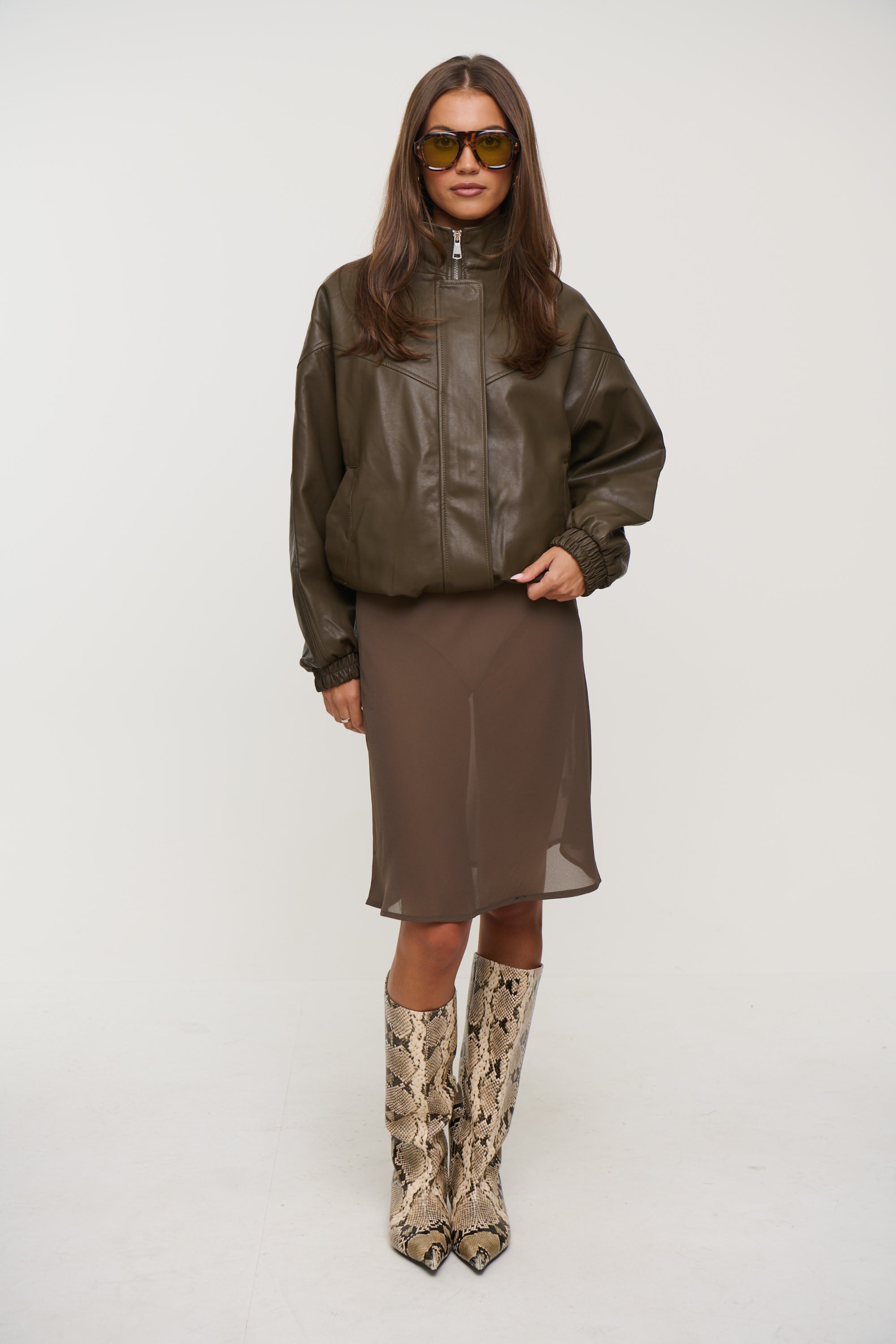 Harper High Collar Bomber Olive