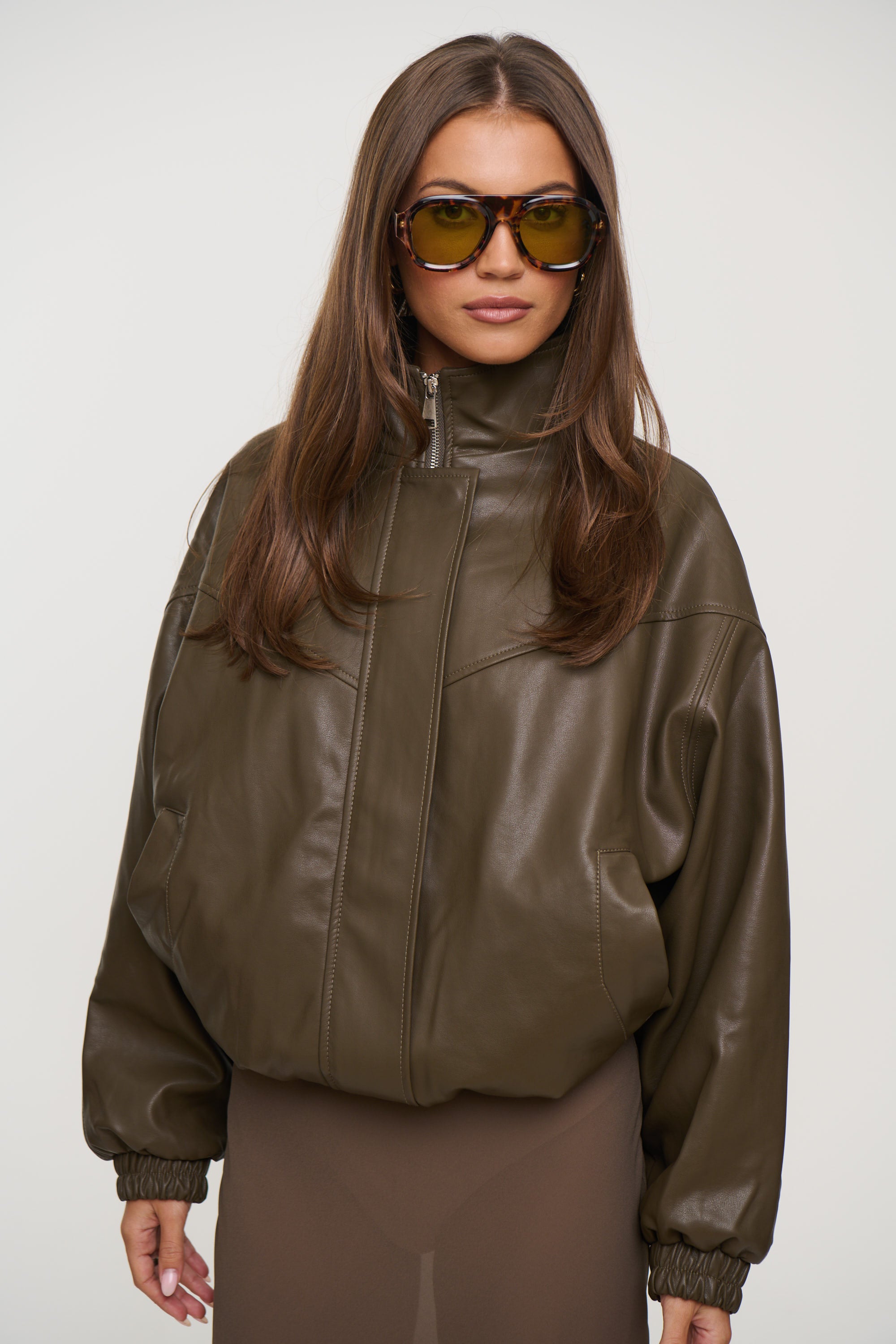 Harper High Collar Bomber Olive