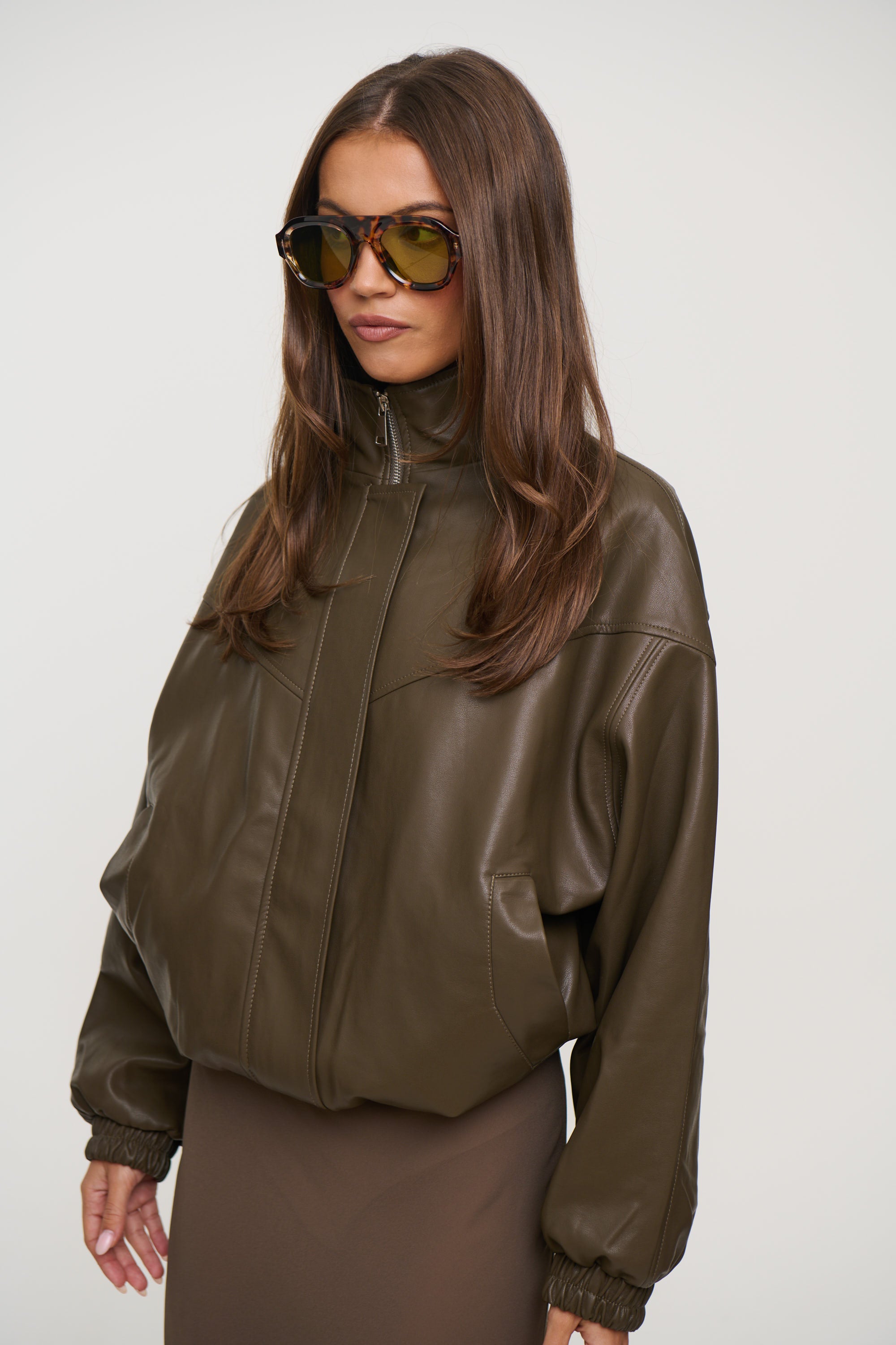 Harper High Collar Bomber Olive