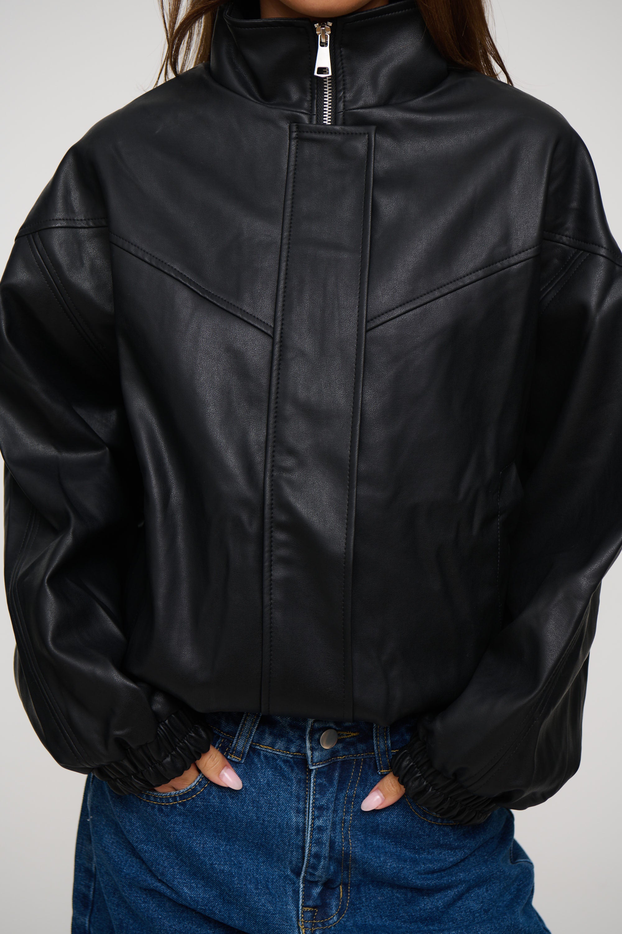Harper High Collar Bomber Black