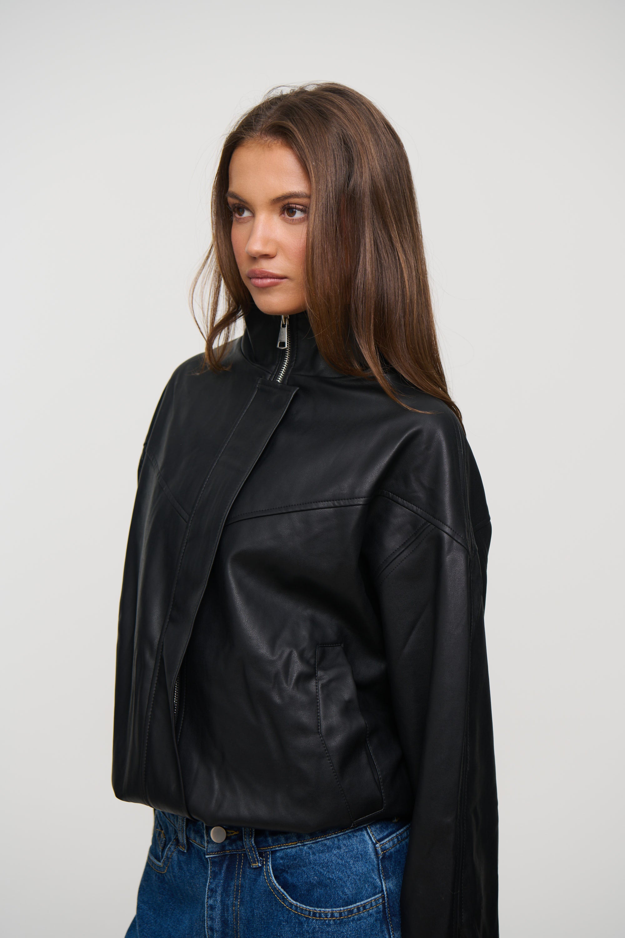 Harper High Collar Bomber Black