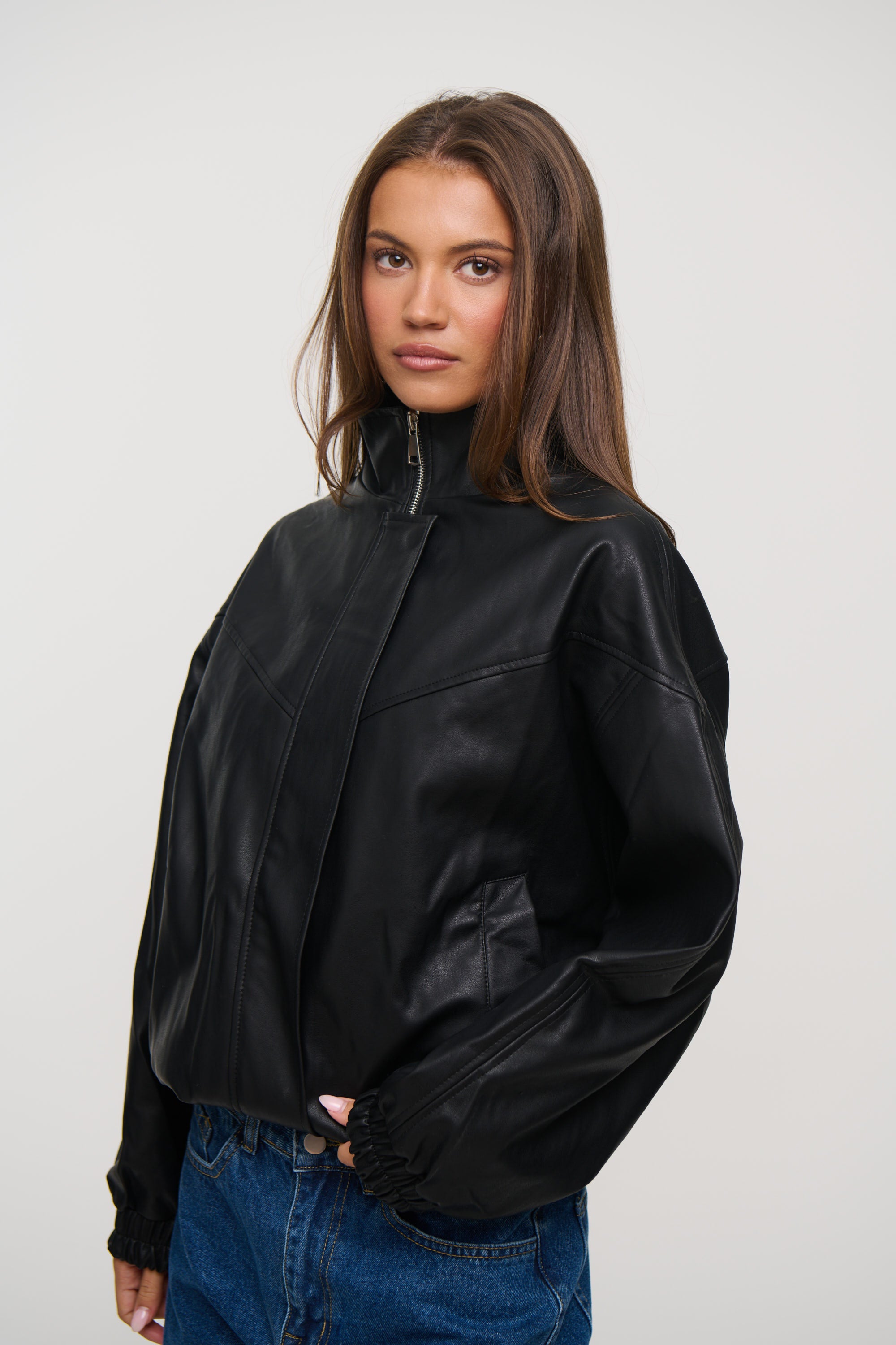 Harper High Collar Bomber Black