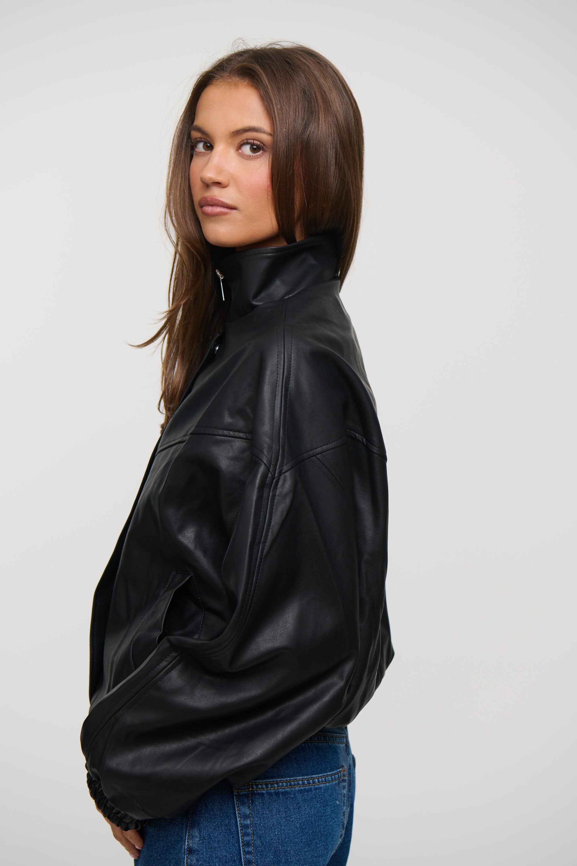 Harper High Collar Bomber Black