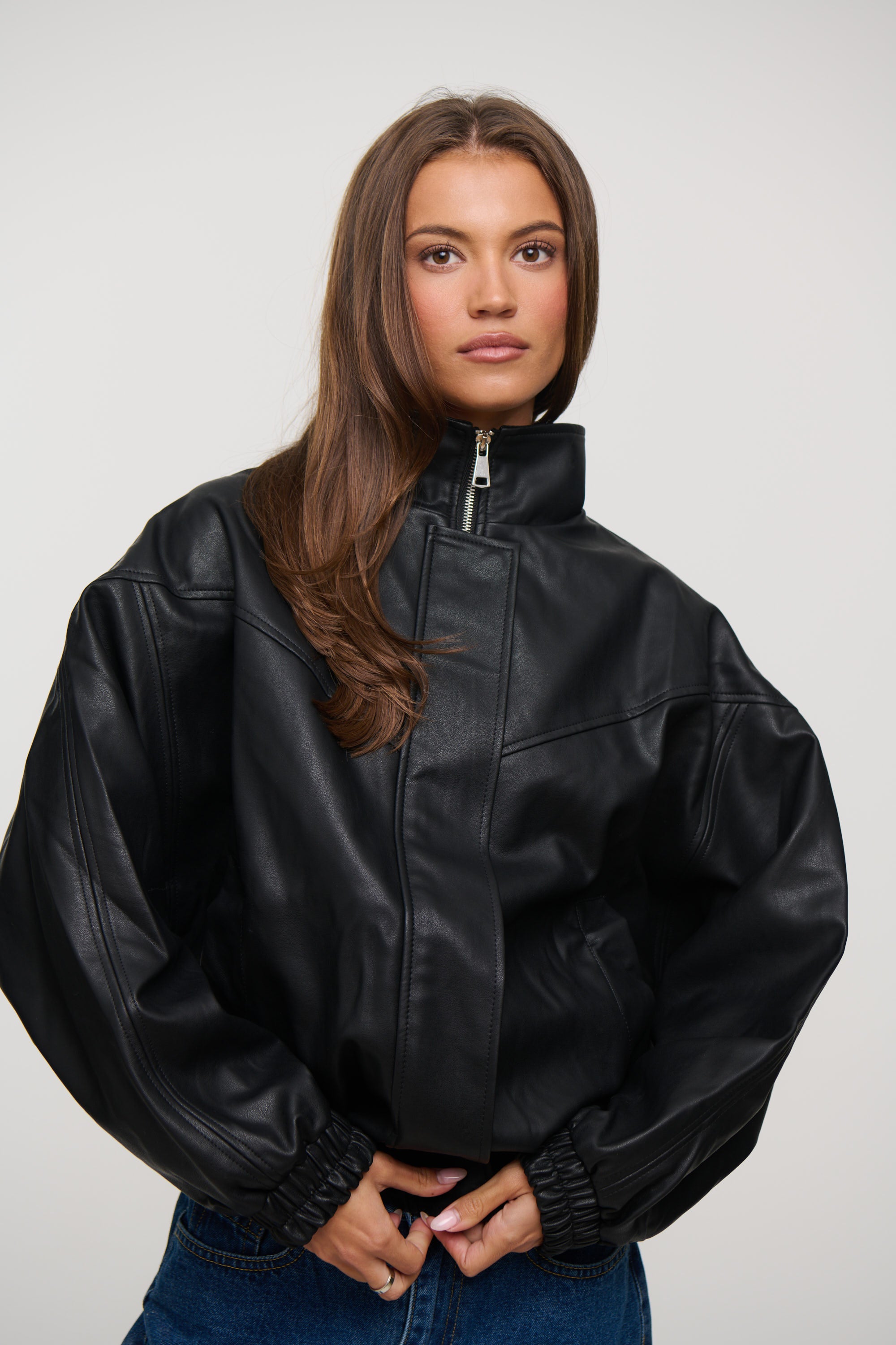 Harper High Collar Bomber Black