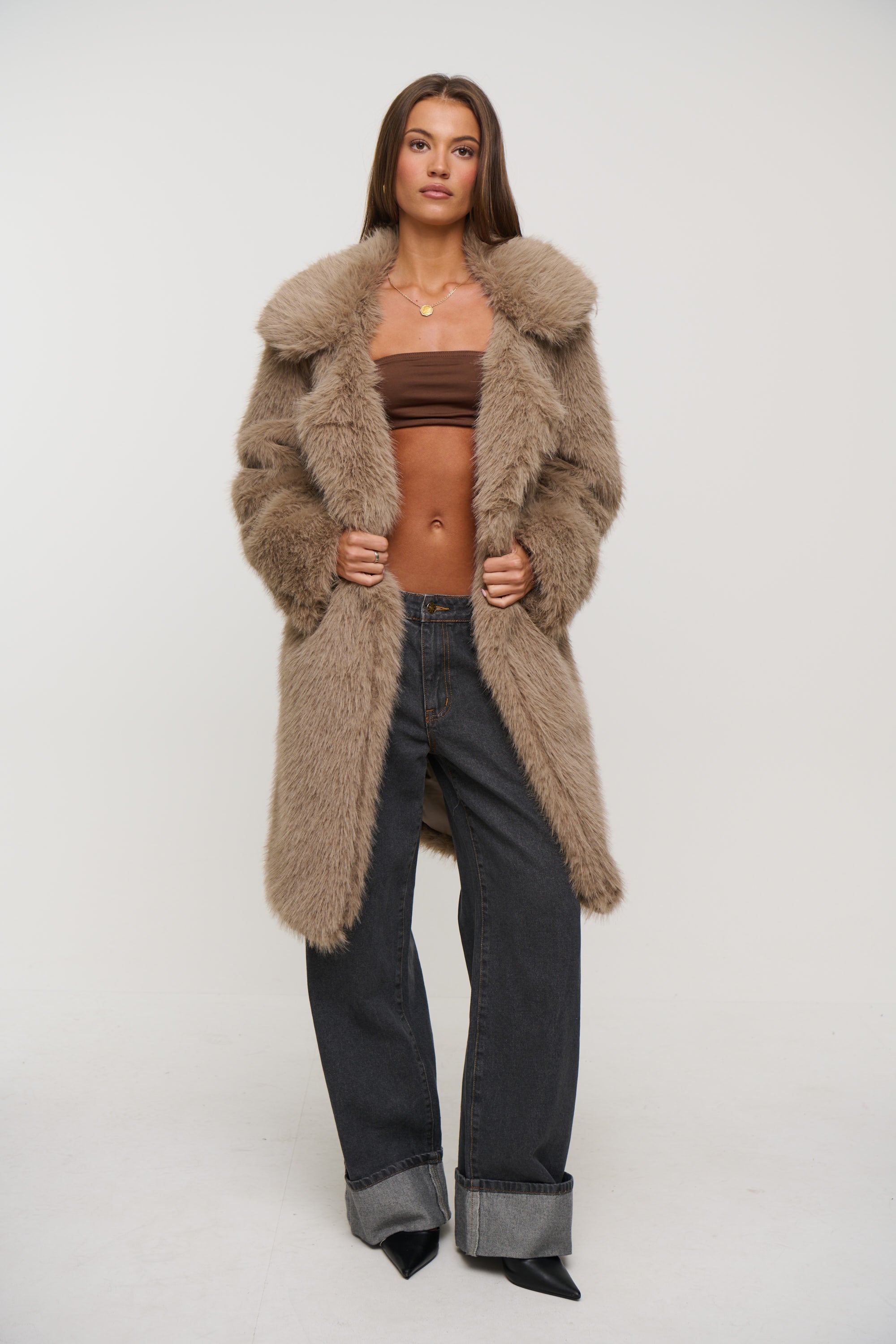 Marli Faux Fur Coat Latte
