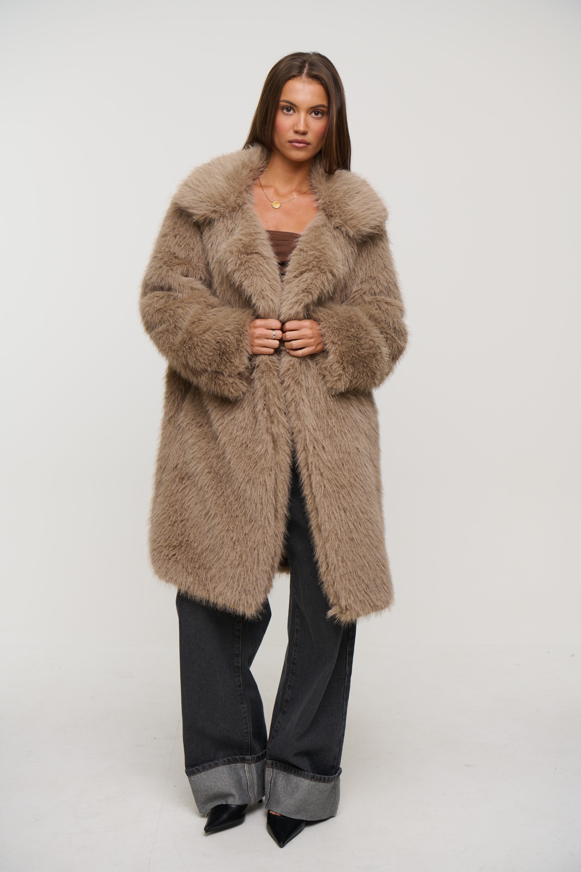 Marli Faux Fur Coat Latte