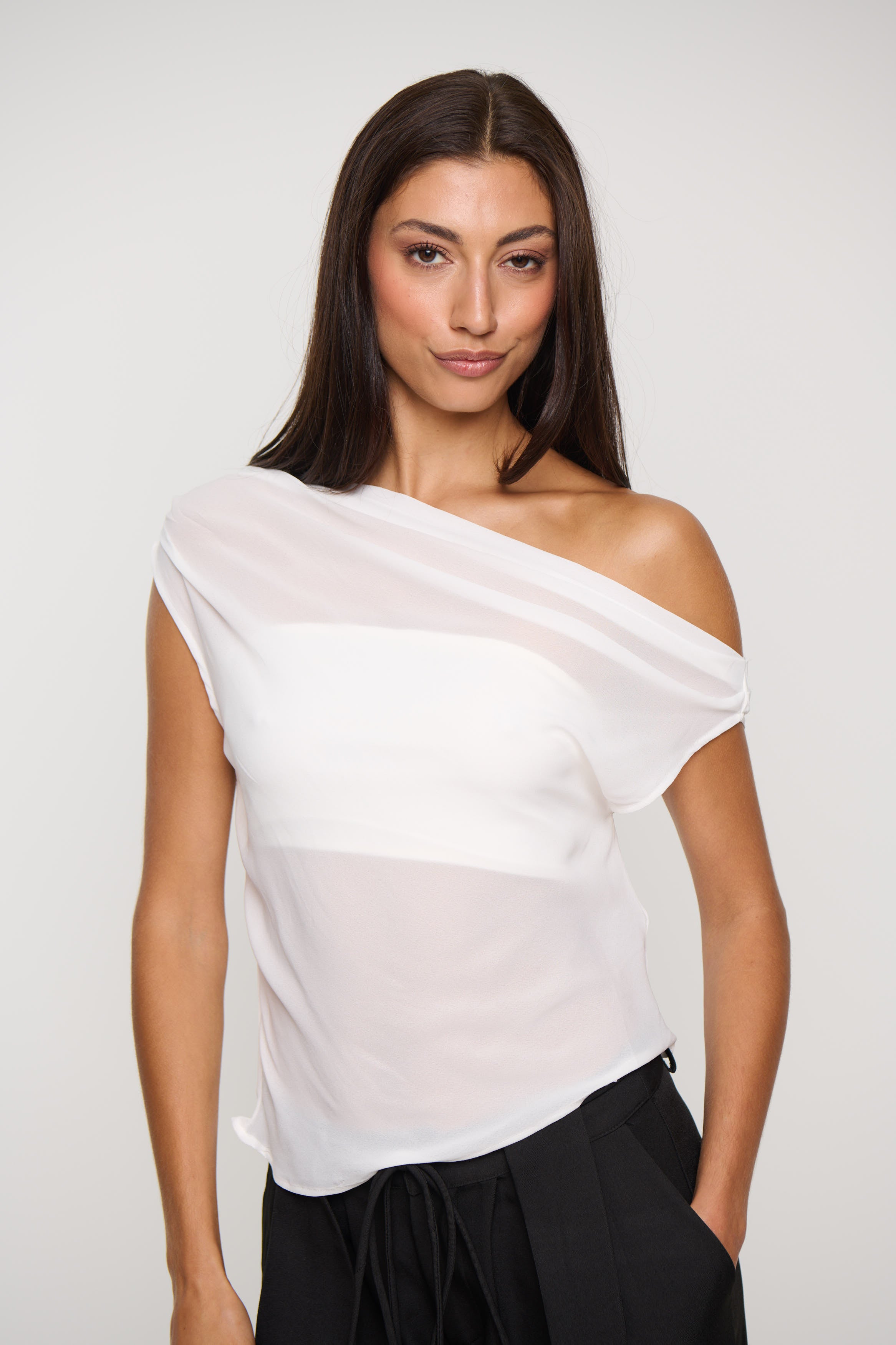 Marisa Off Shoulder Cowl Top Off White