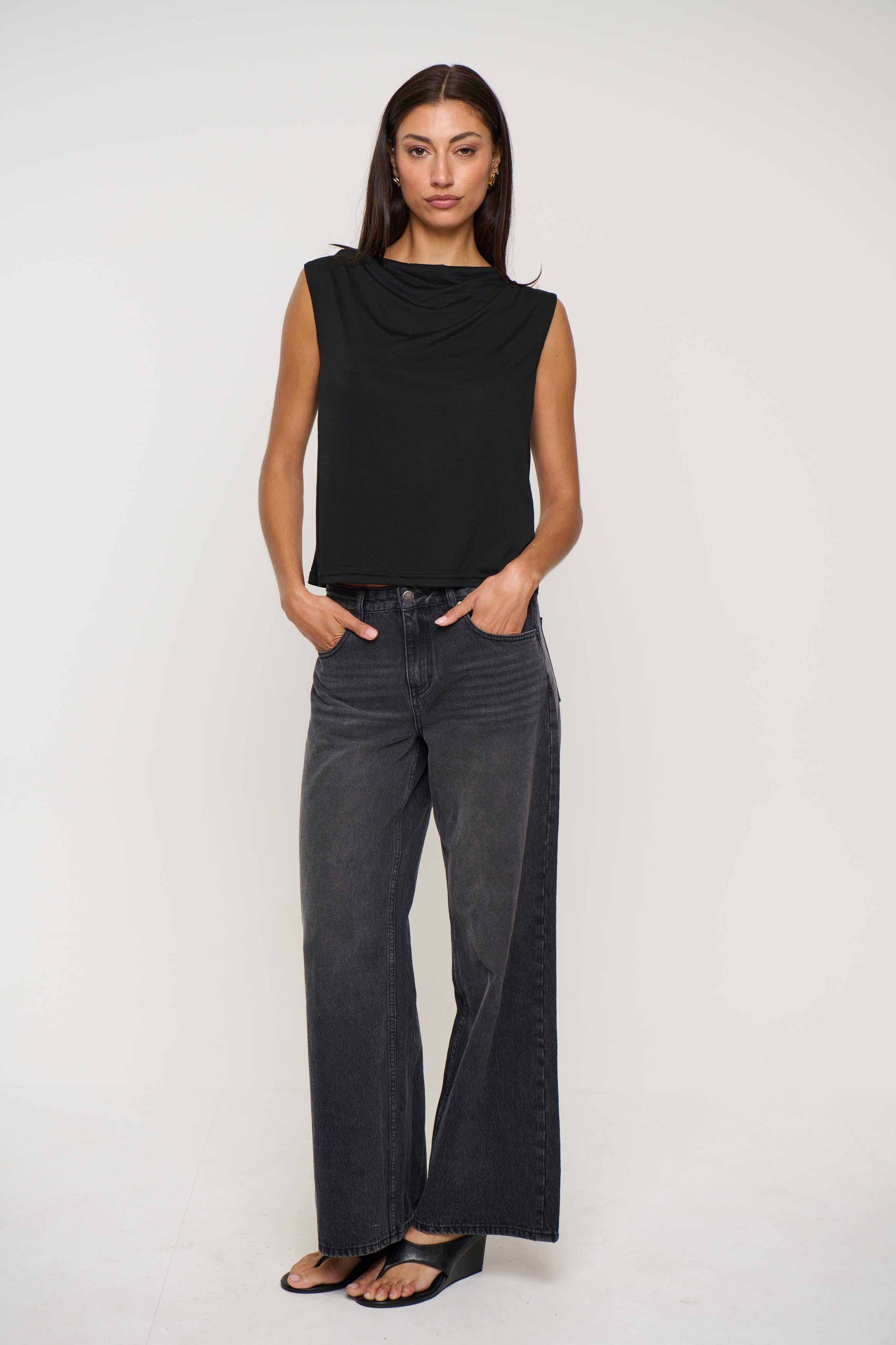 Micah Drape Back Top Black