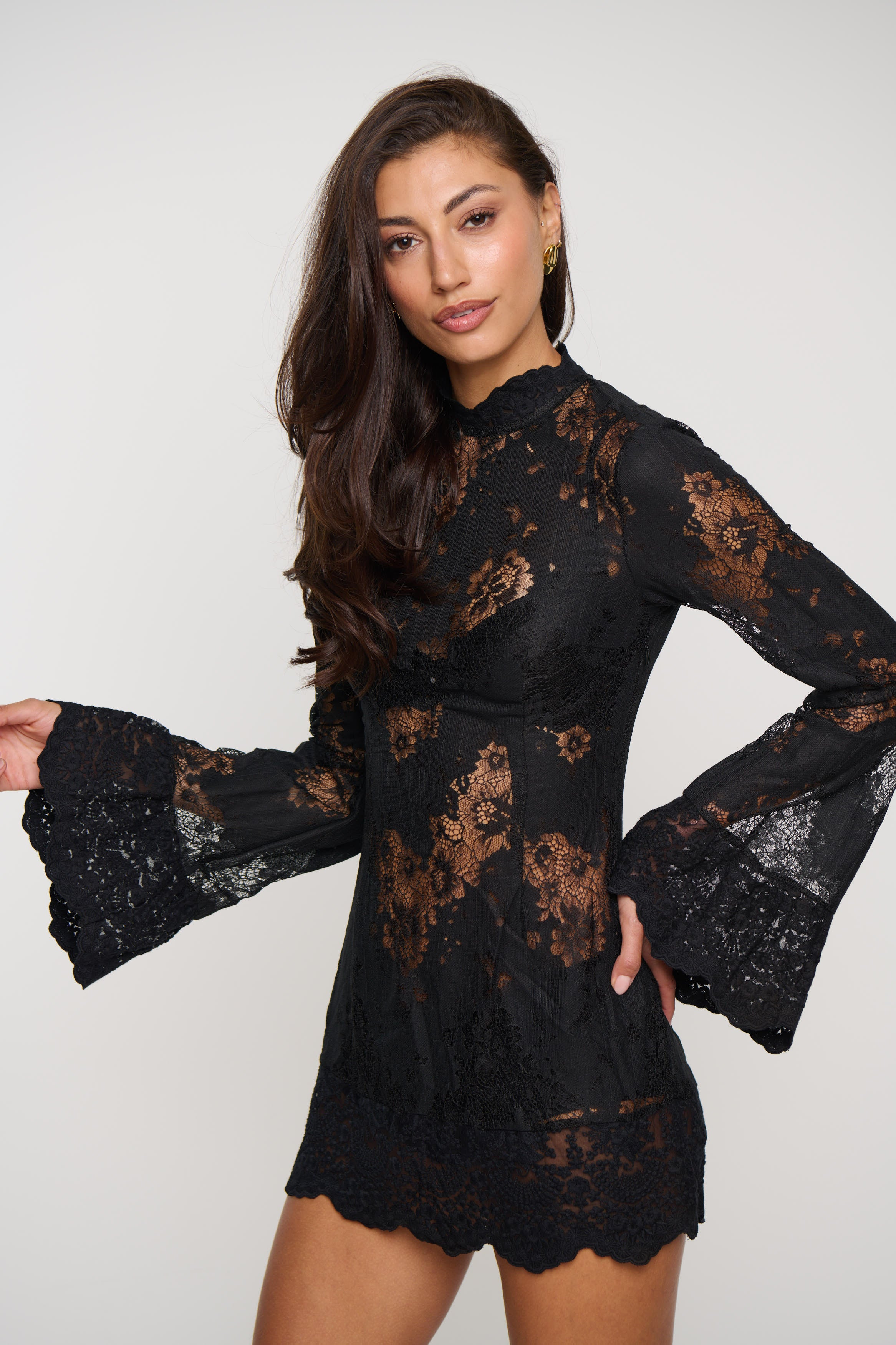 Astra Lace Mini Dress Black