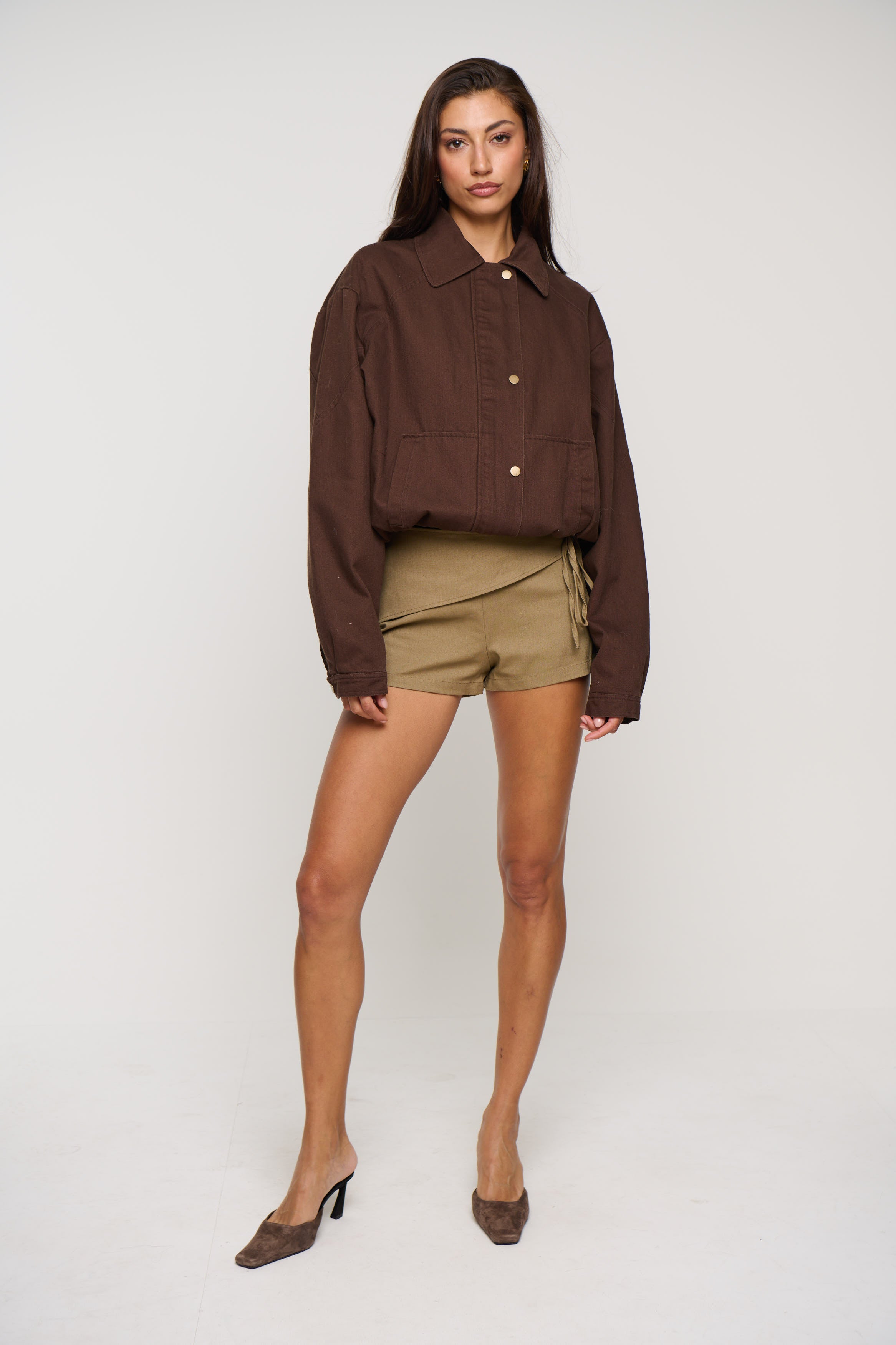 Jorja Denim Bomber Jacket Choc