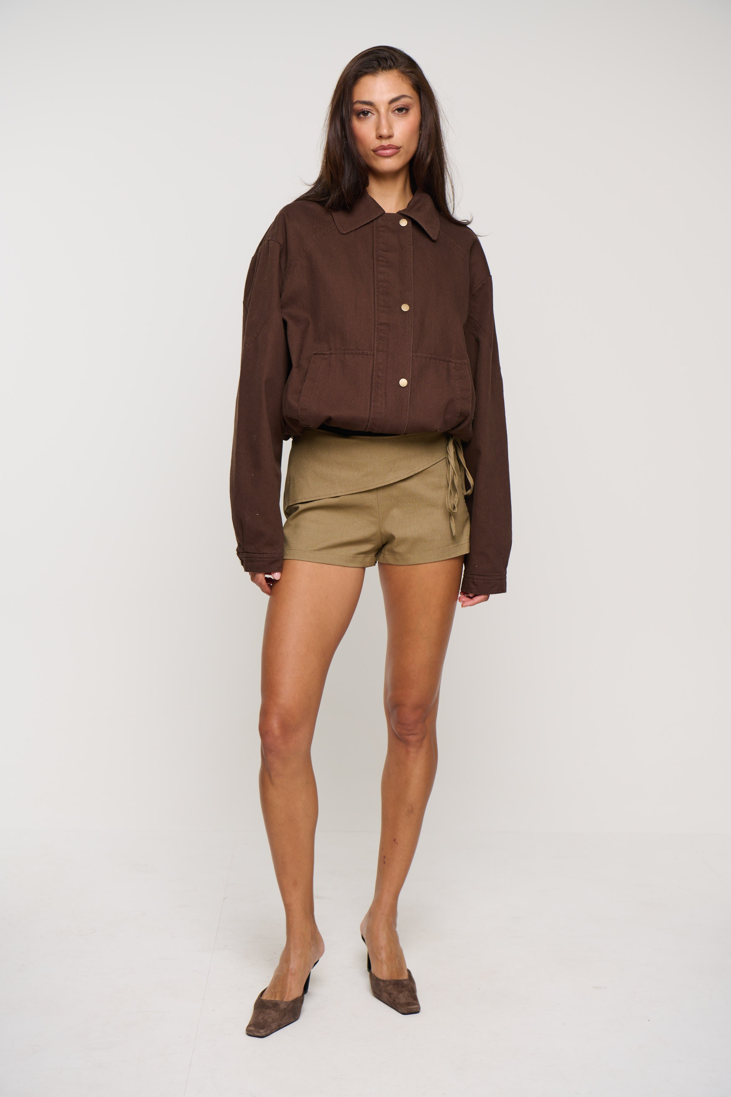 Jorja Denim Bomber Jacket Choc