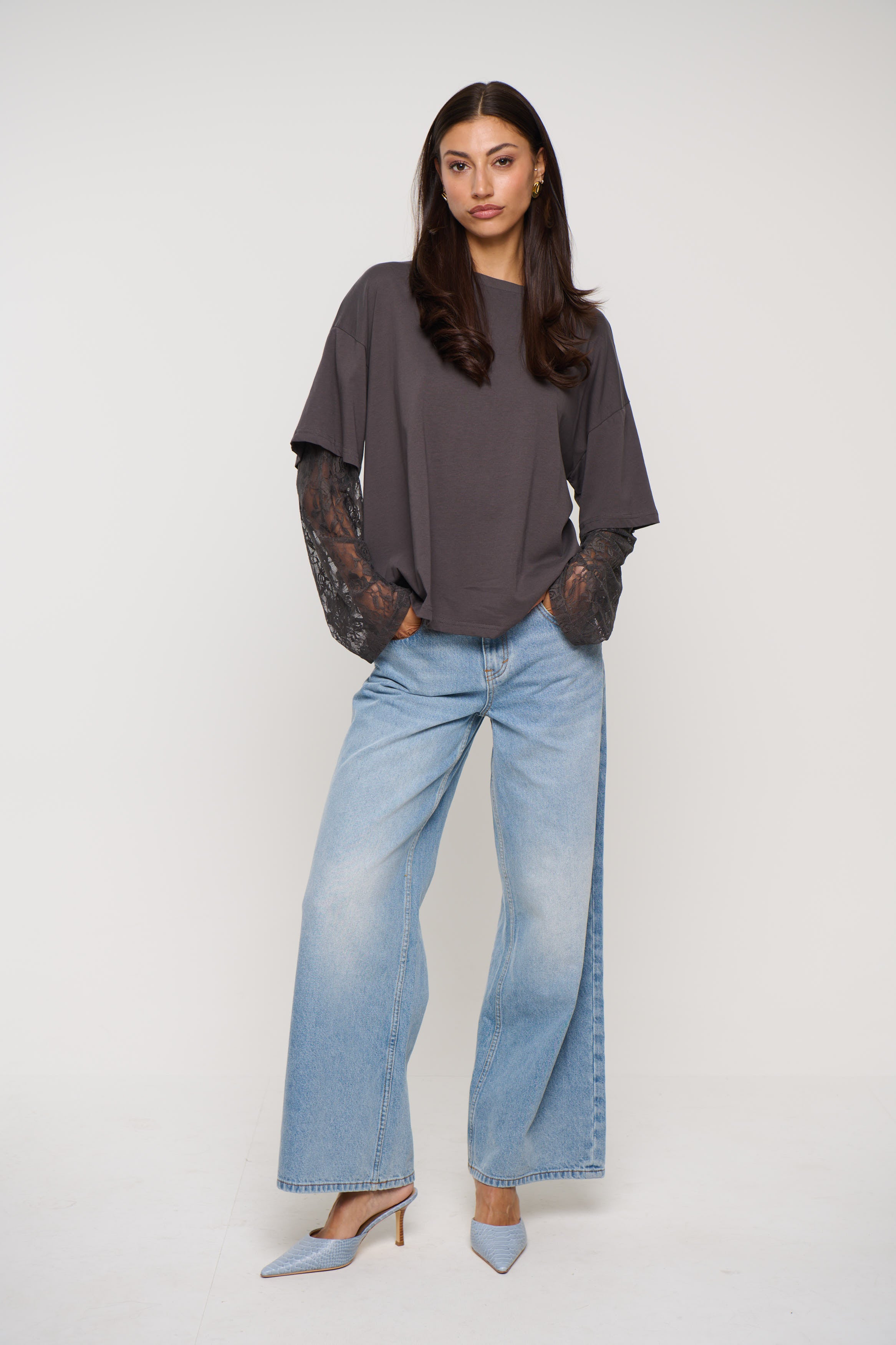 Francesca Lace Tee Dark Grey