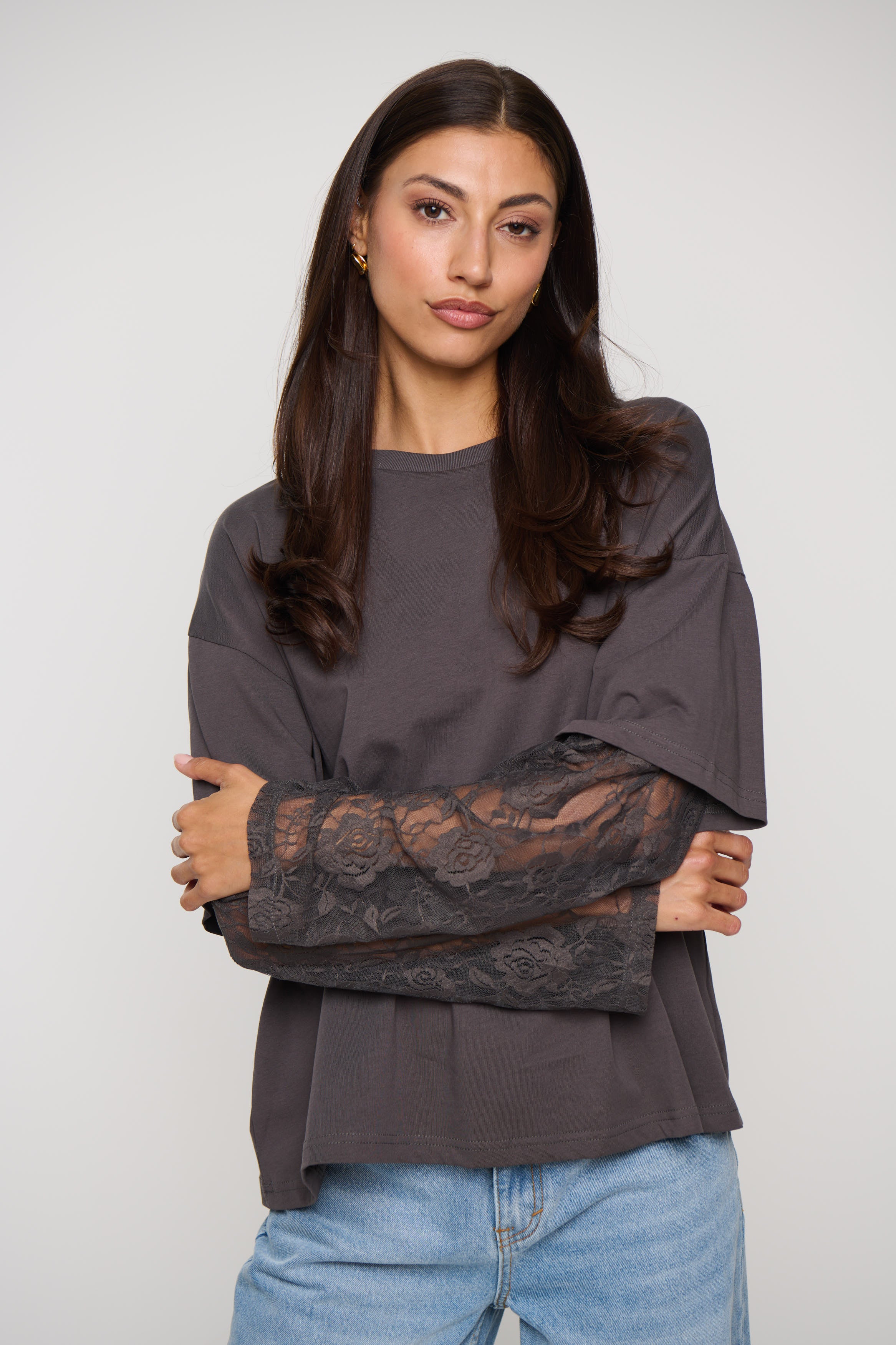 Francesca Lace Tee Dark Grey
