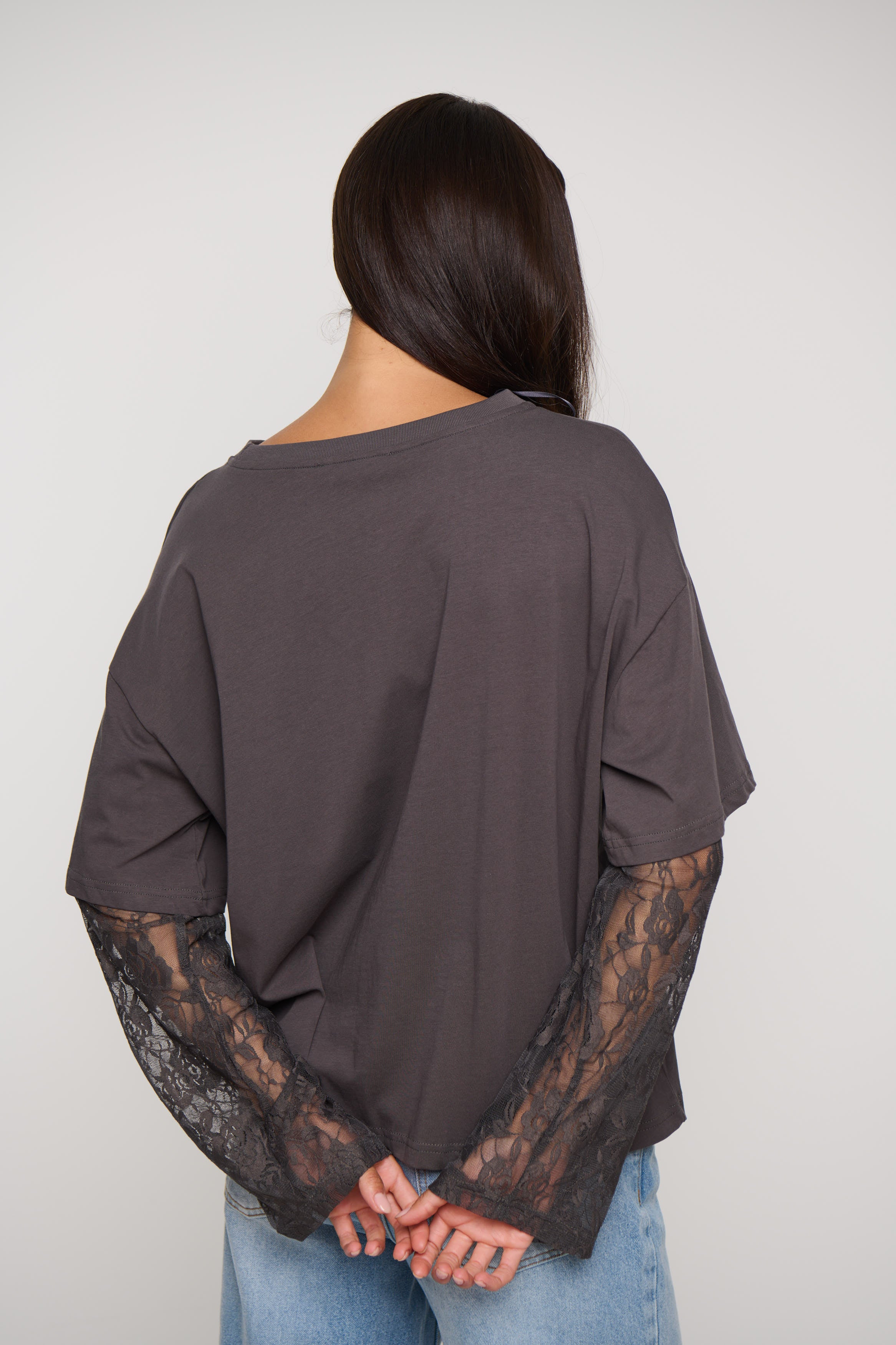 Francesca Lace Tee Dark Grey
