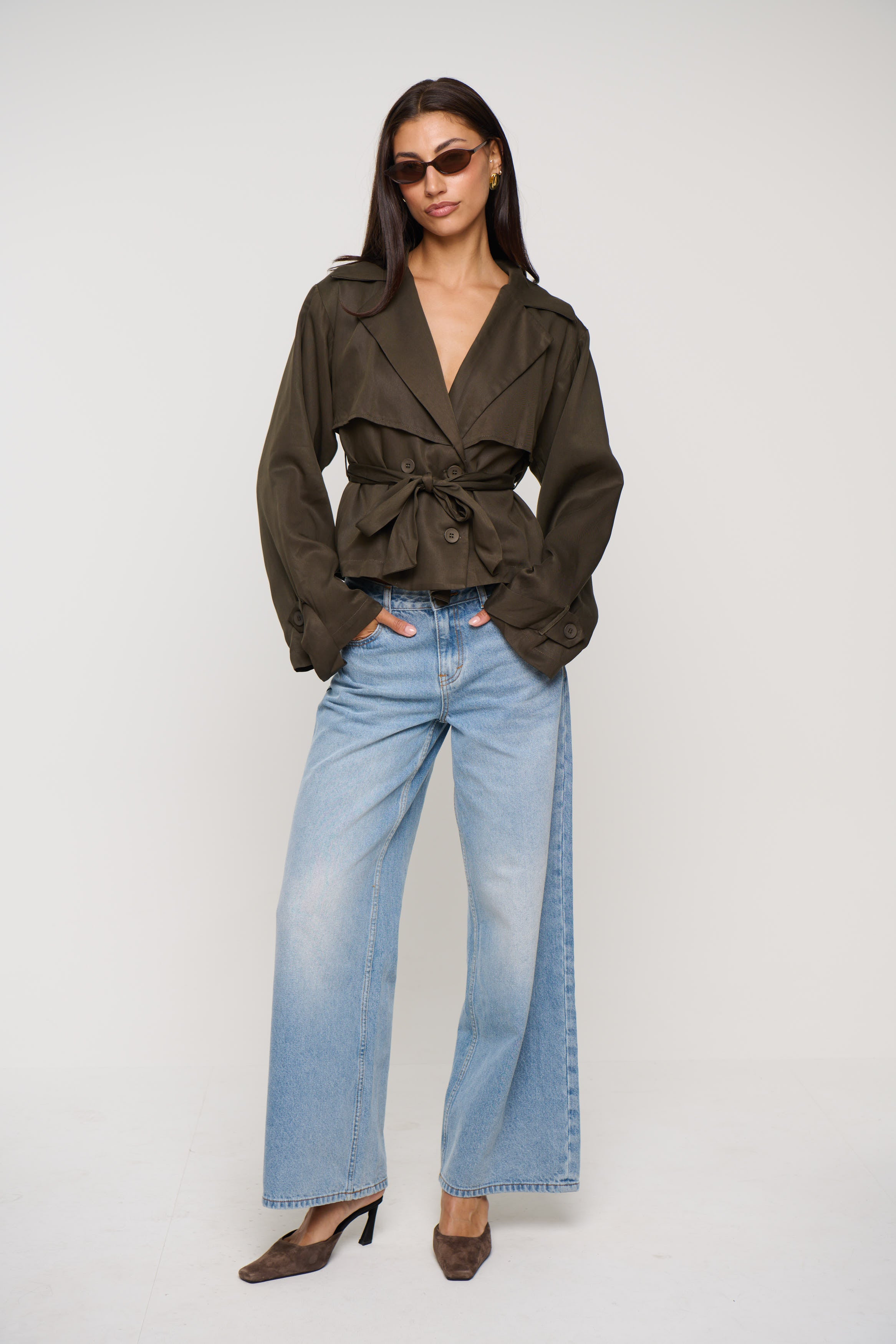 Lenore Cropped Trench Olive