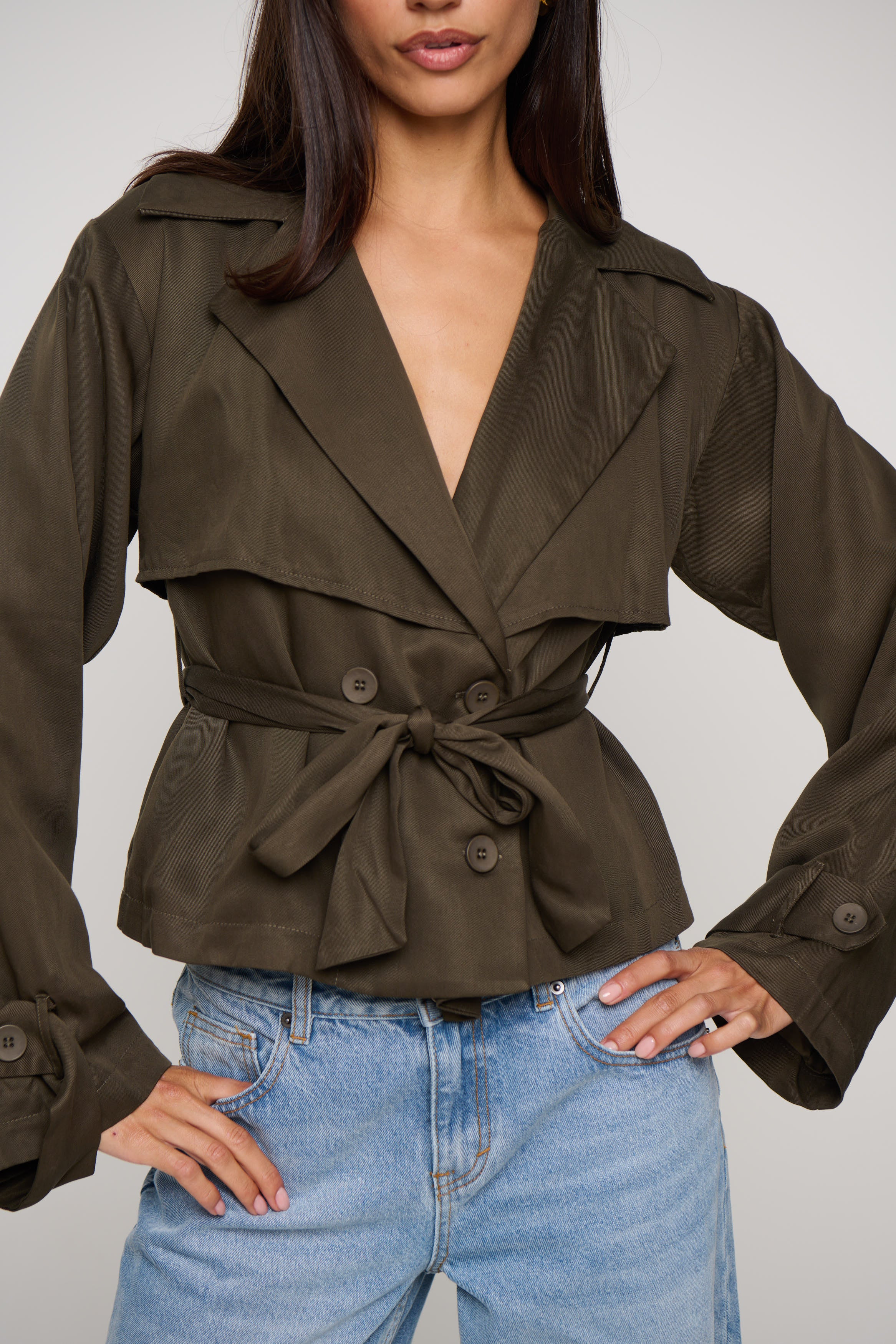 Lenore Cropped Trench Olive