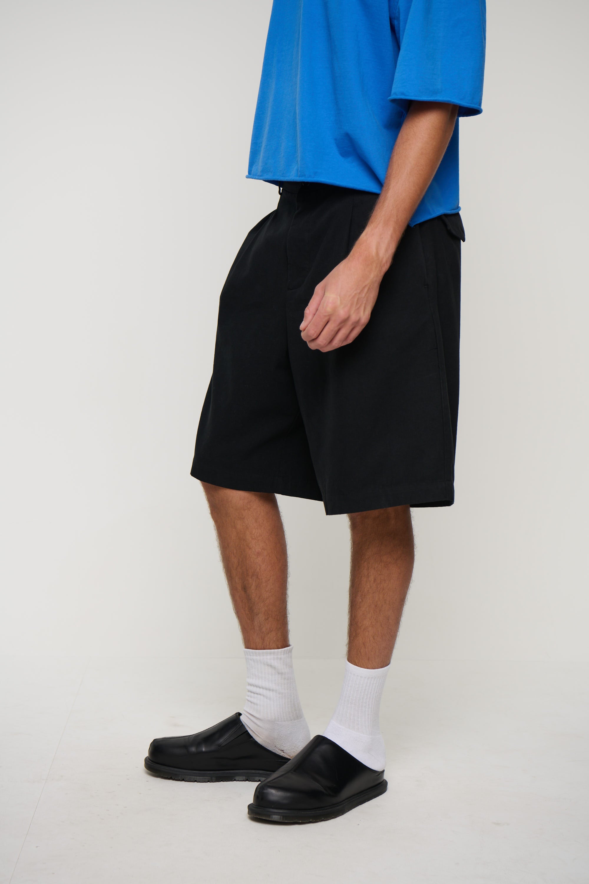 Baggy Cotton Pleat Short Black