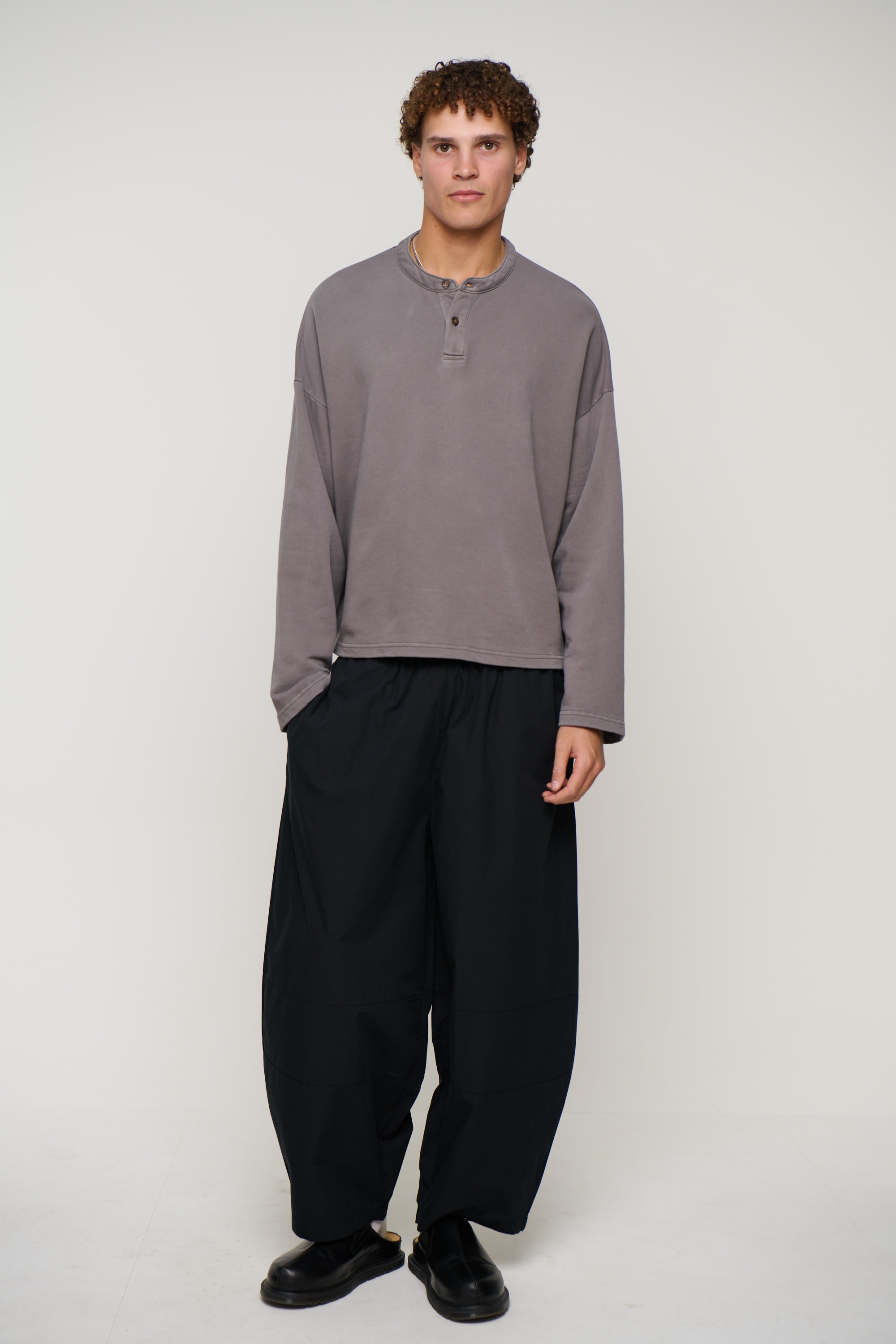 Fleece Crop Henley Charcoal