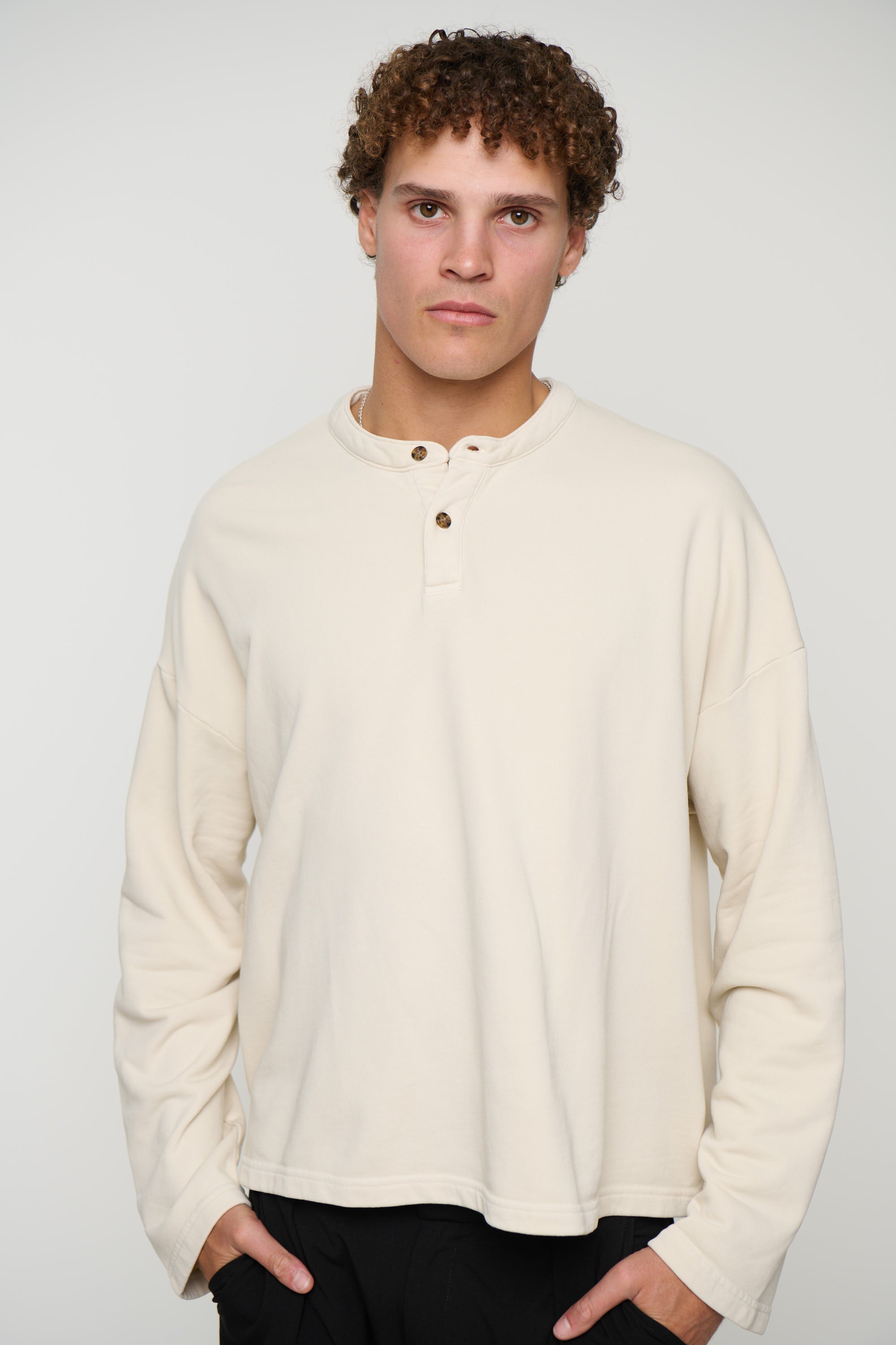 Fleece Crop Henley Ivory