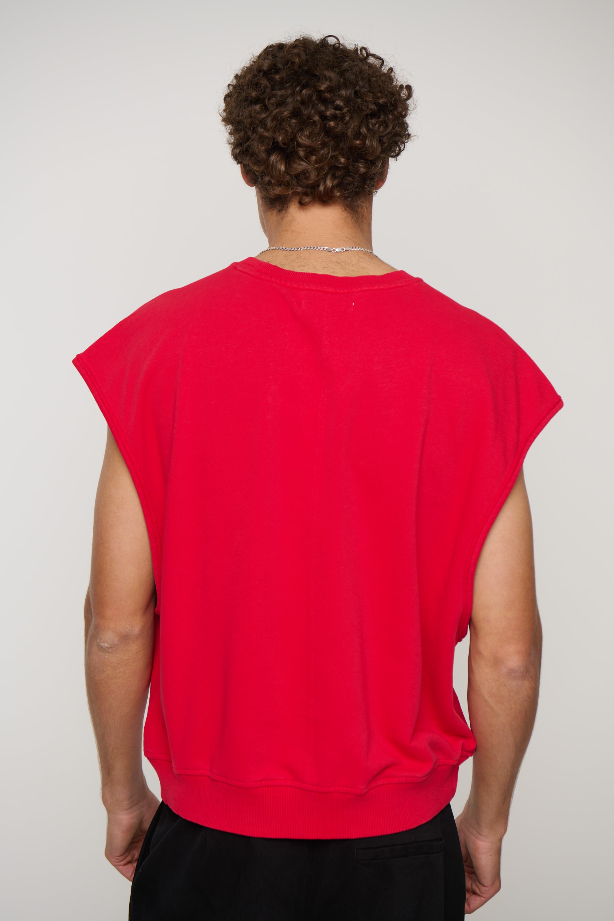 Cropped Fleece Ribbed Tank Red