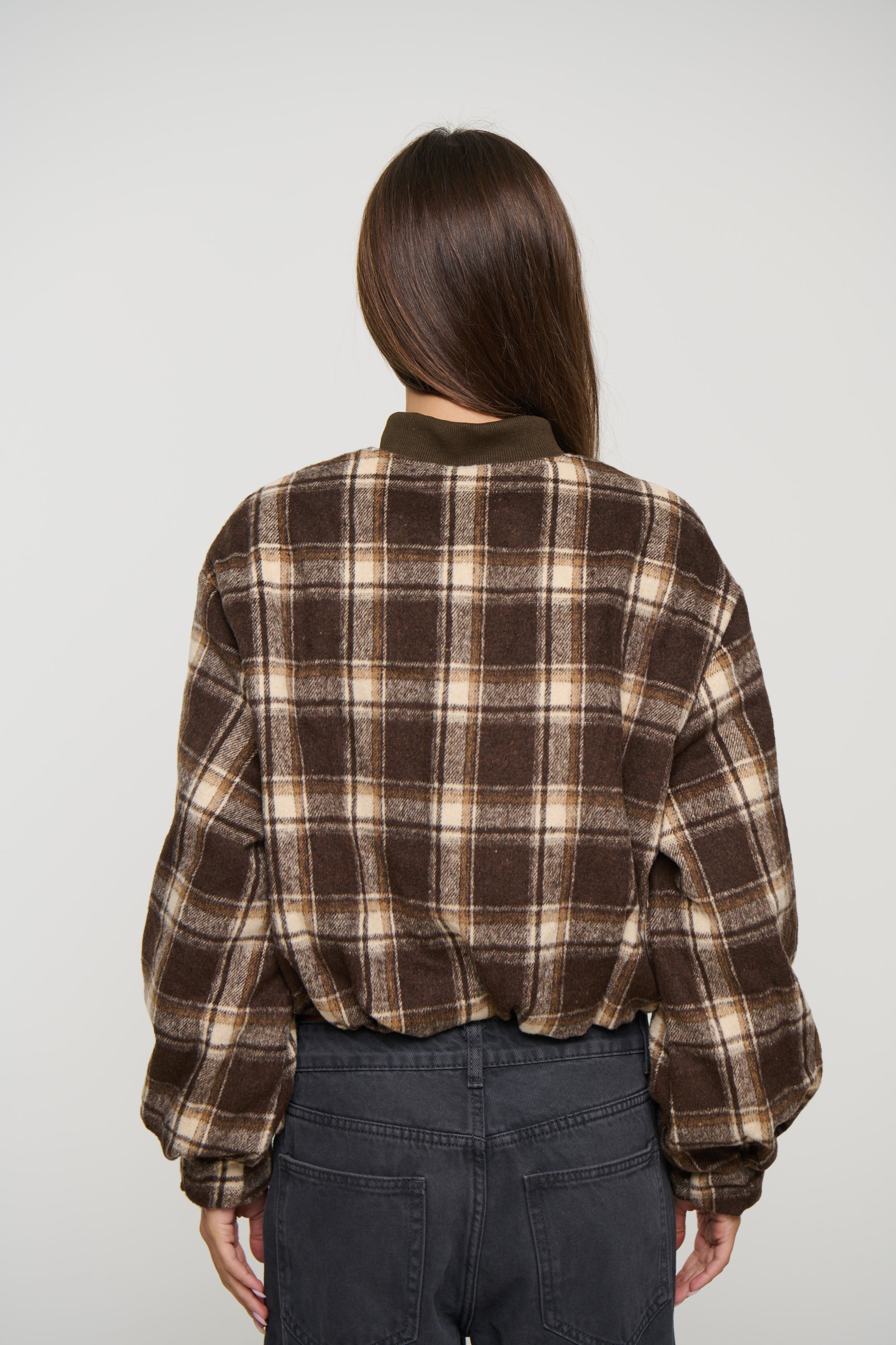Clara Bomber Brown Check