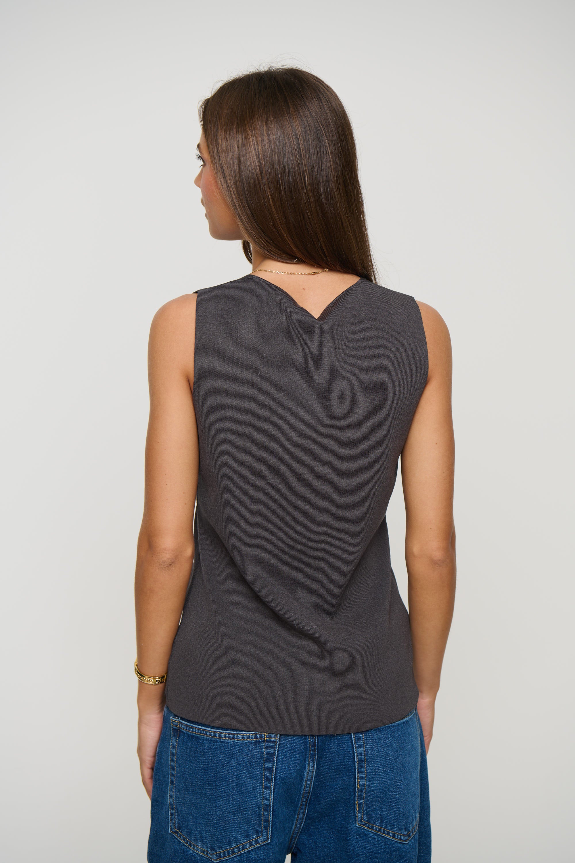 Larna V Neck Tank Dark Grey