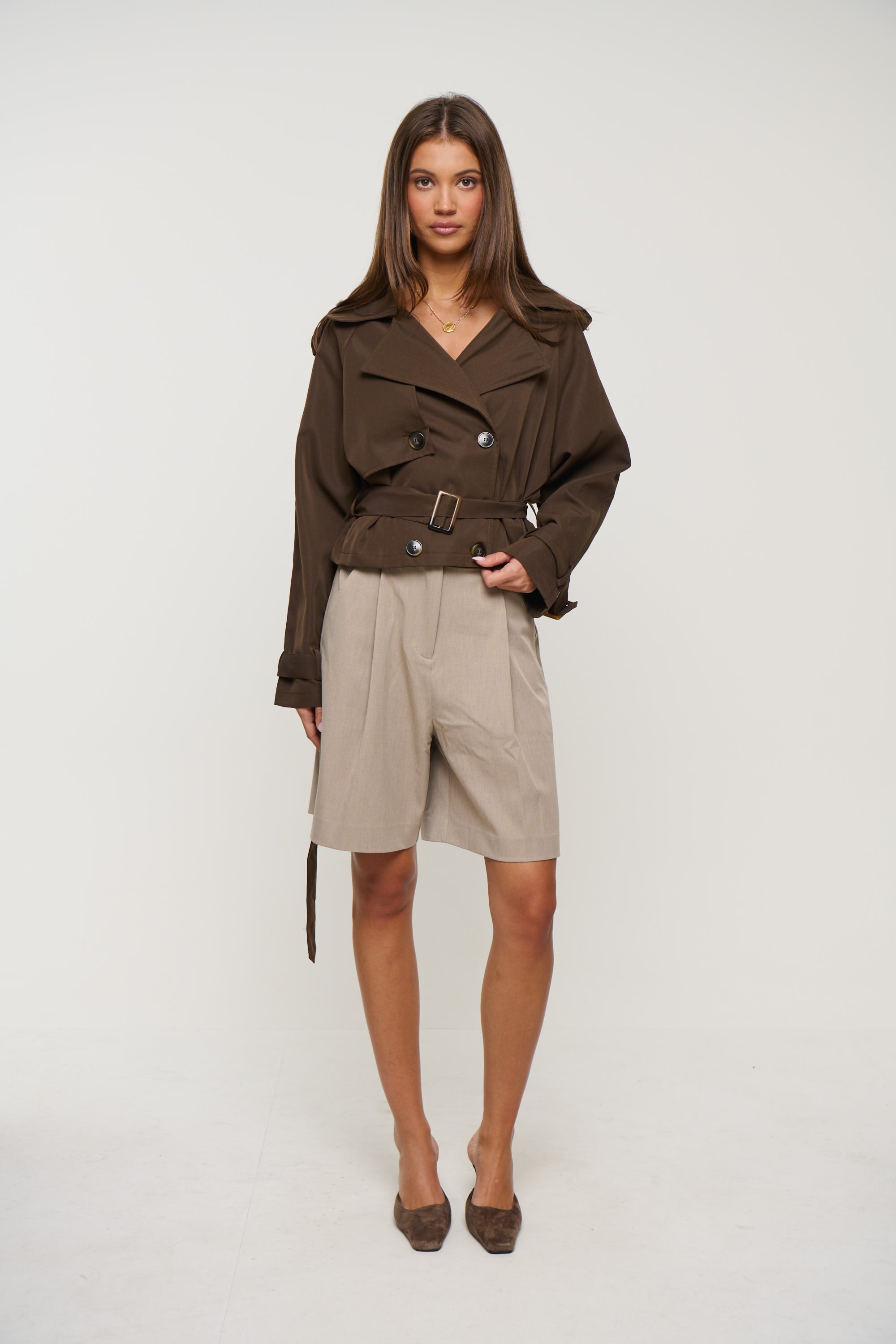 Alina Cropped Trench Chocolate