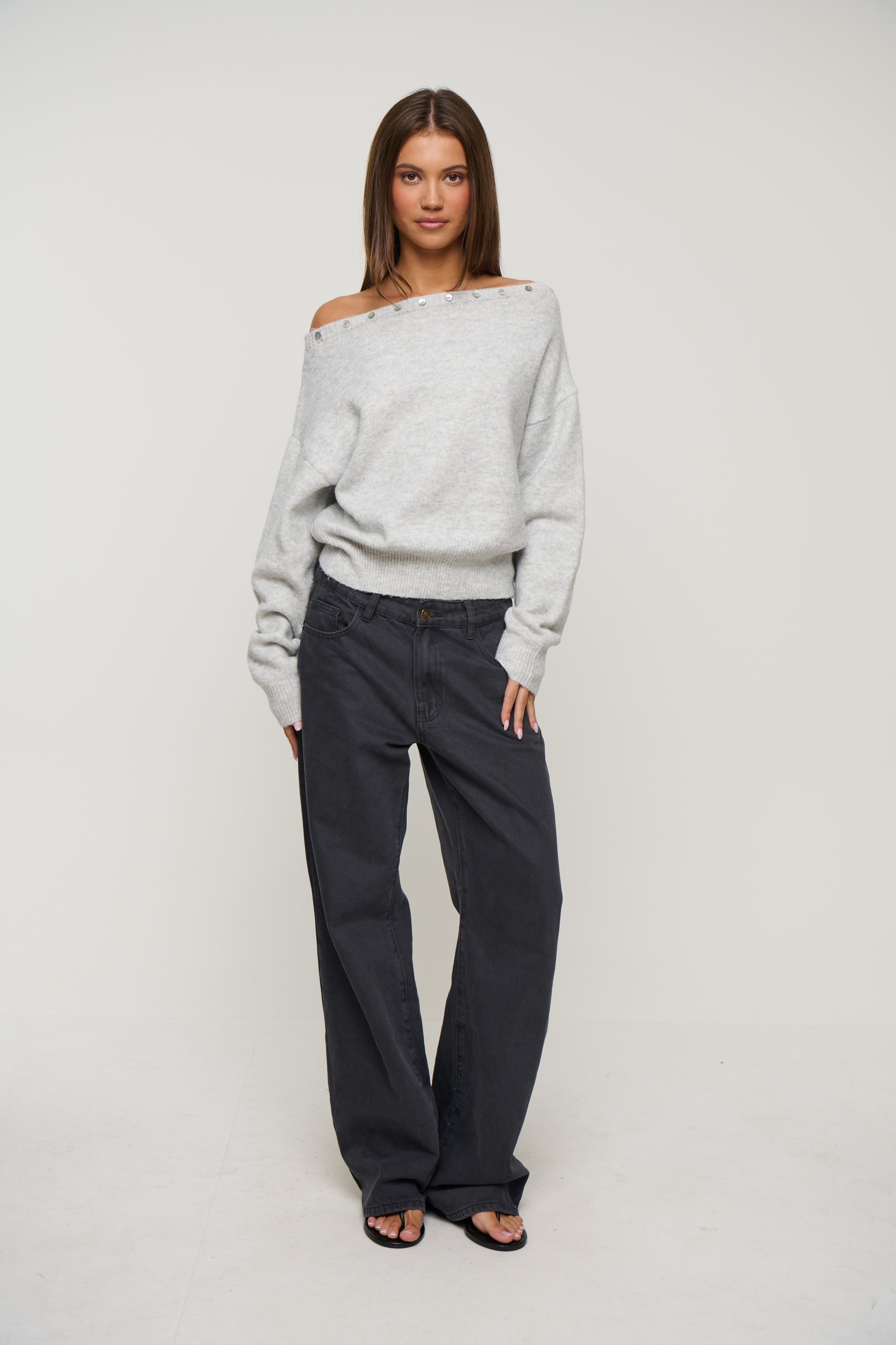 Lois Off The Shoulder Sweater Grey