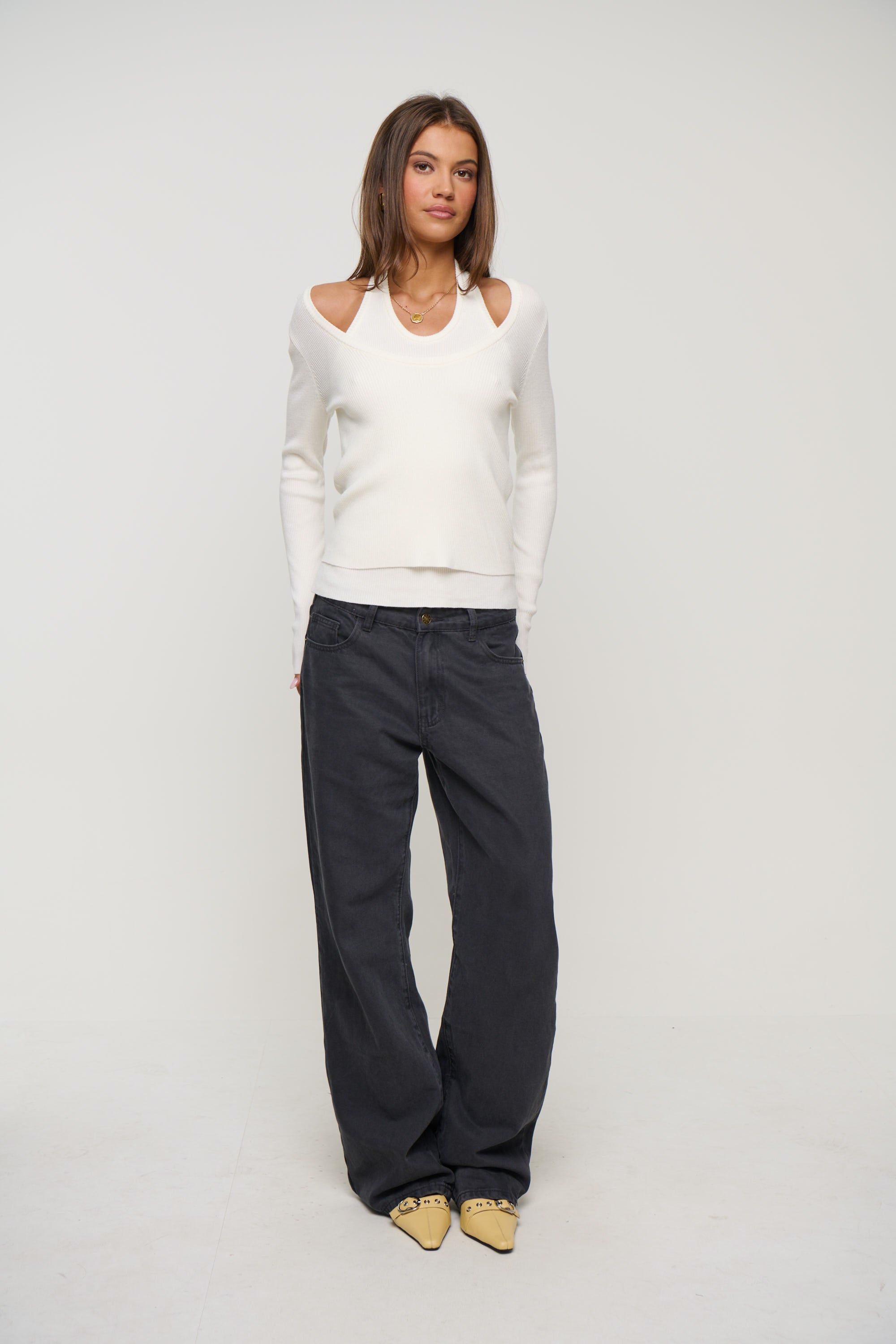 Lorena Layered Ribbed Top White