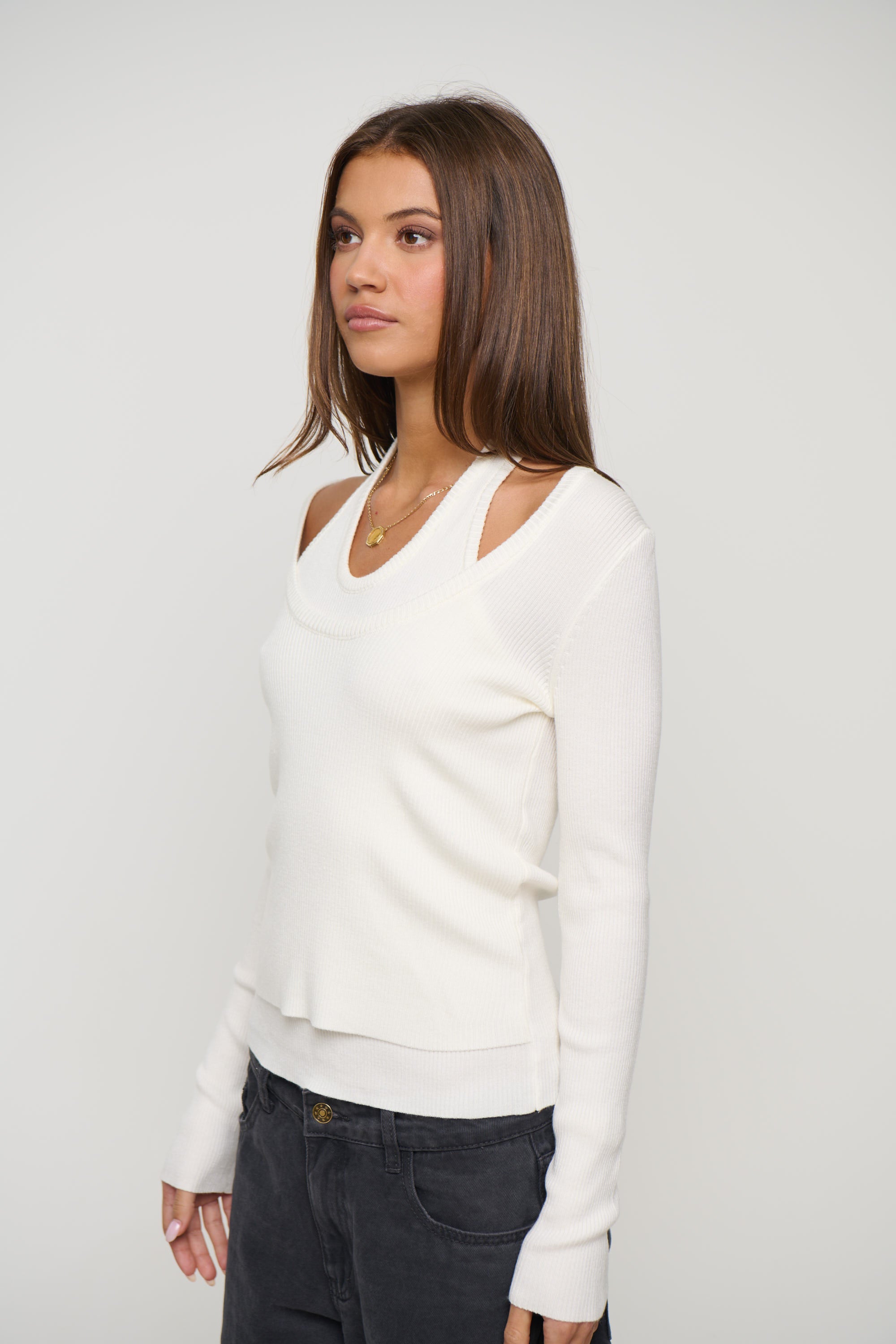 Lorena Layered Ribbed Top White