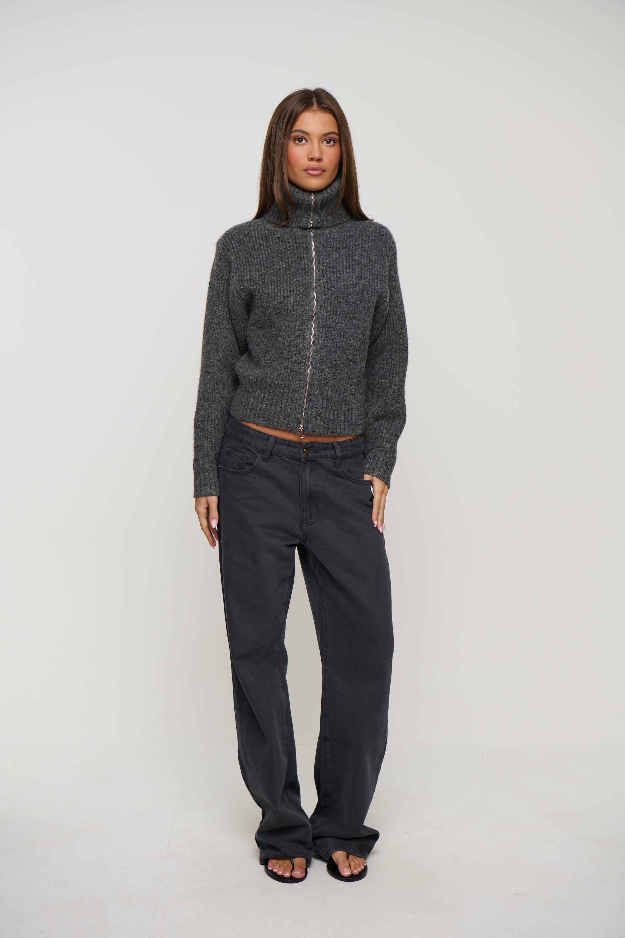 Oli Zip Up Knit Dark Grey
