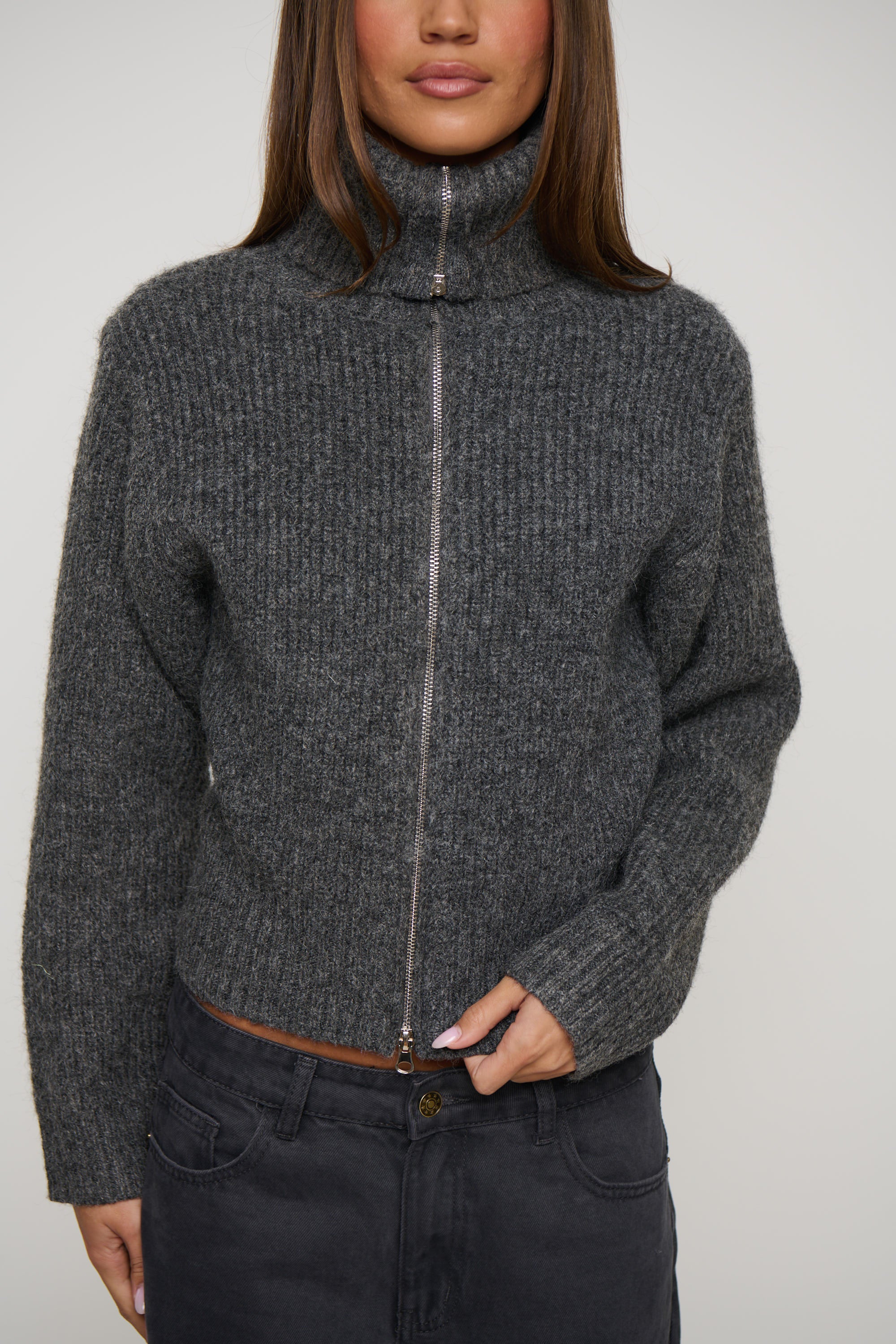 Oli Zip Up Knit Dark Grey