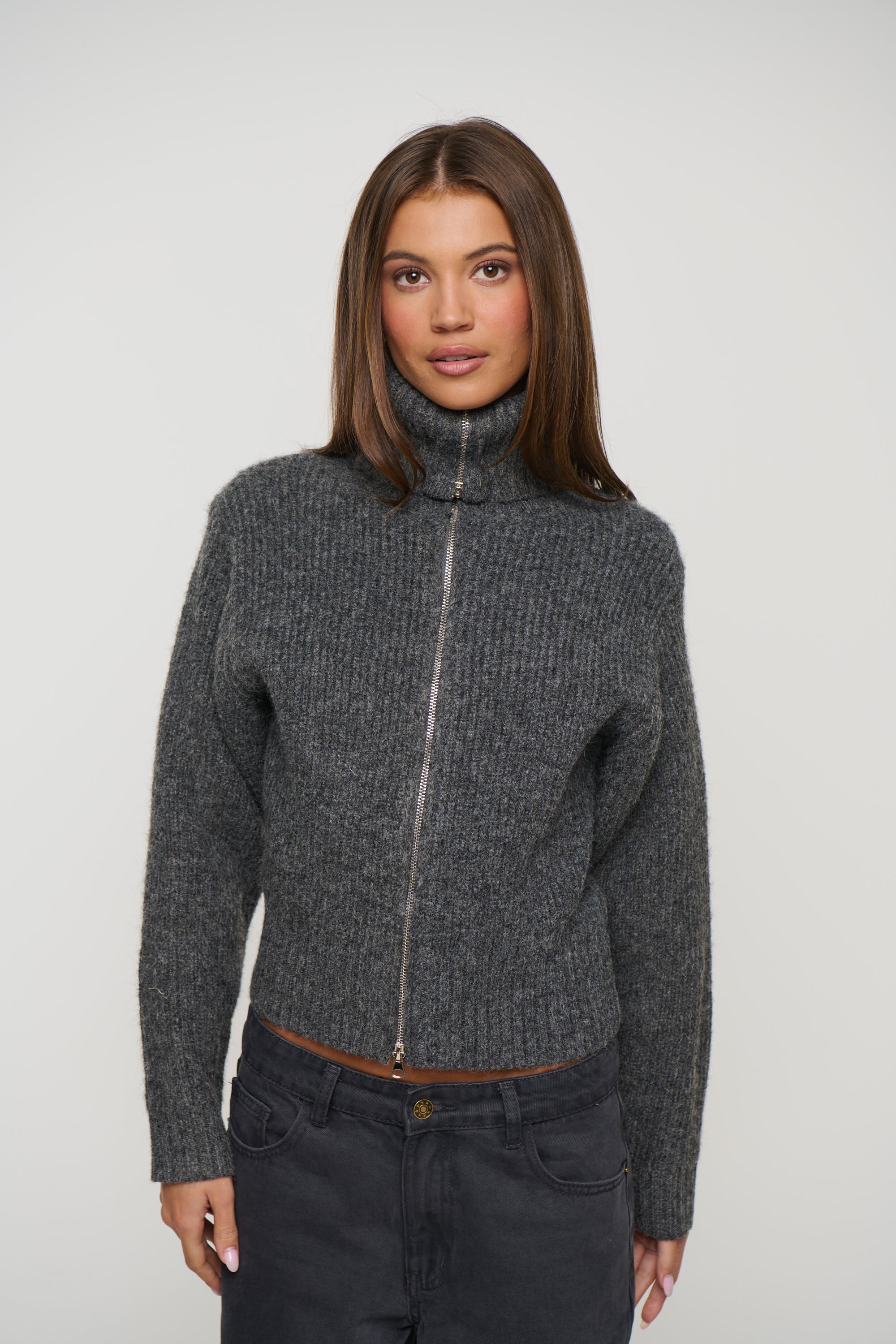 Oli Zip Up Knit Dark Grey